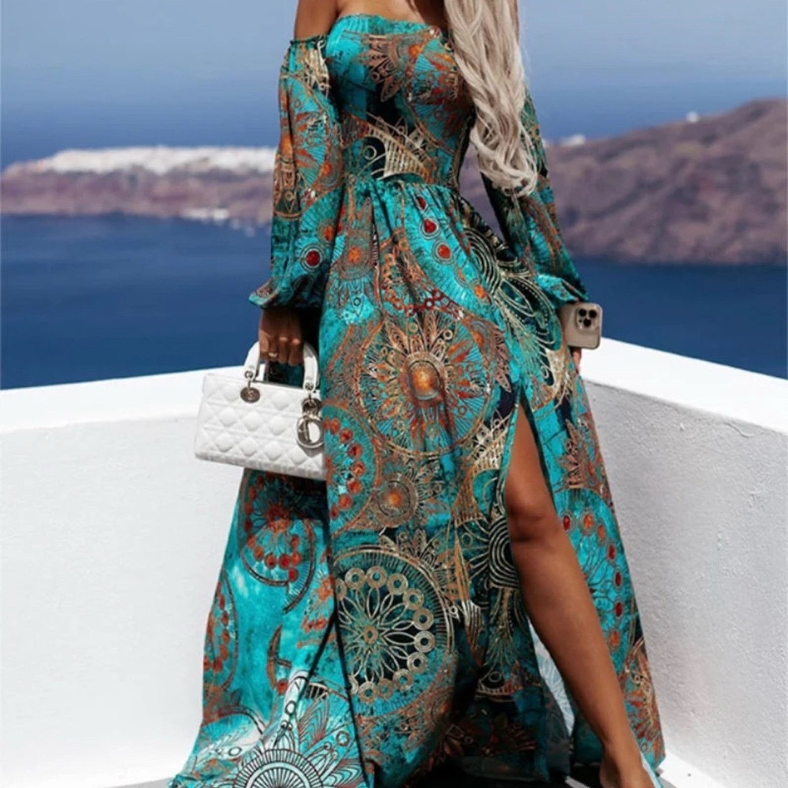 Other New Y2K Maxi Elegant Teal and Orange Women's Dress size S Size S / US 4 / IT 40 - 3 Thumbnail