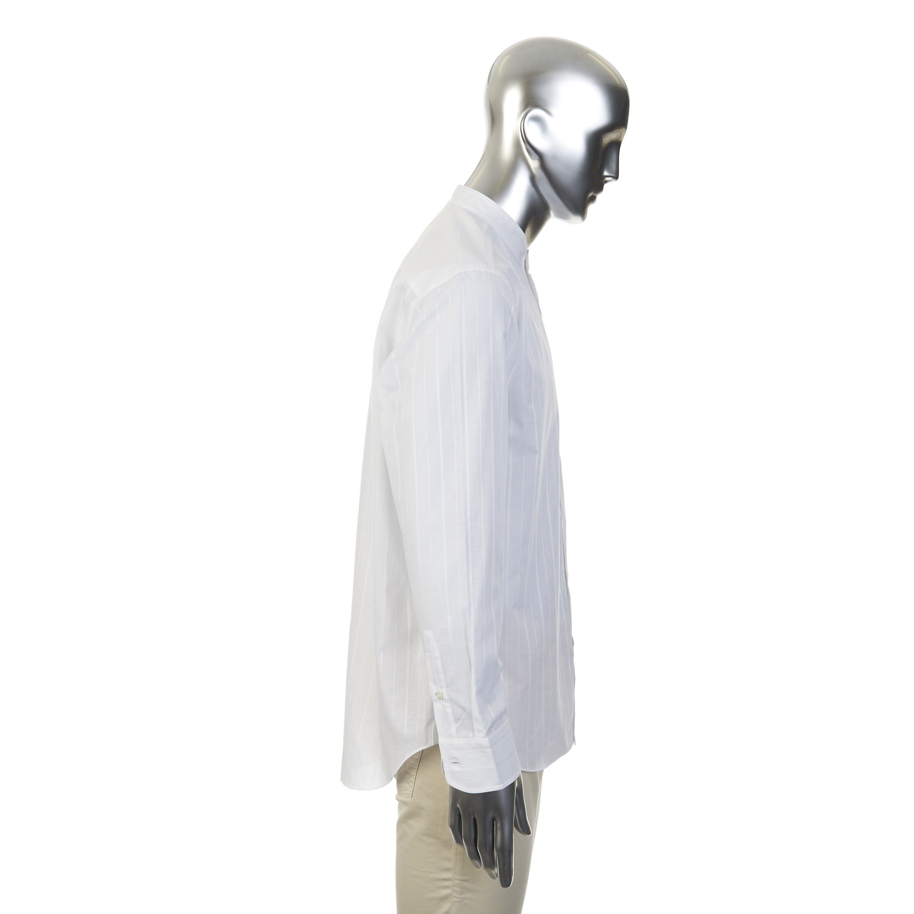Brioni Mandarin Collar Shirt - Cotton & Linen, Jacquard Stripe Size US M / EU 48-50 / 2 - 8 Thumbnail