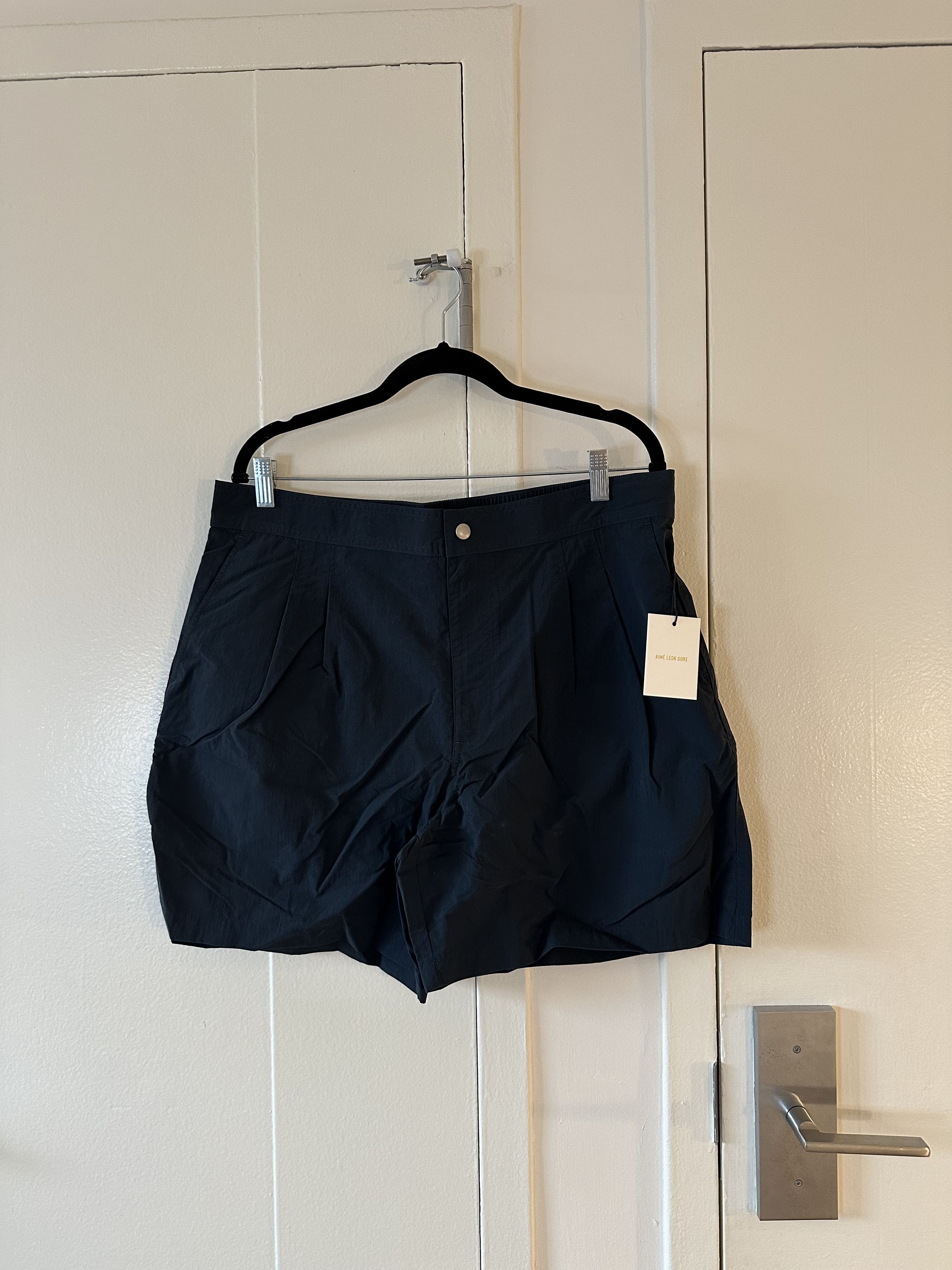 image of Aime Leon Dore Nylon Pleated Shorts in Navy, Men's (Size 36)