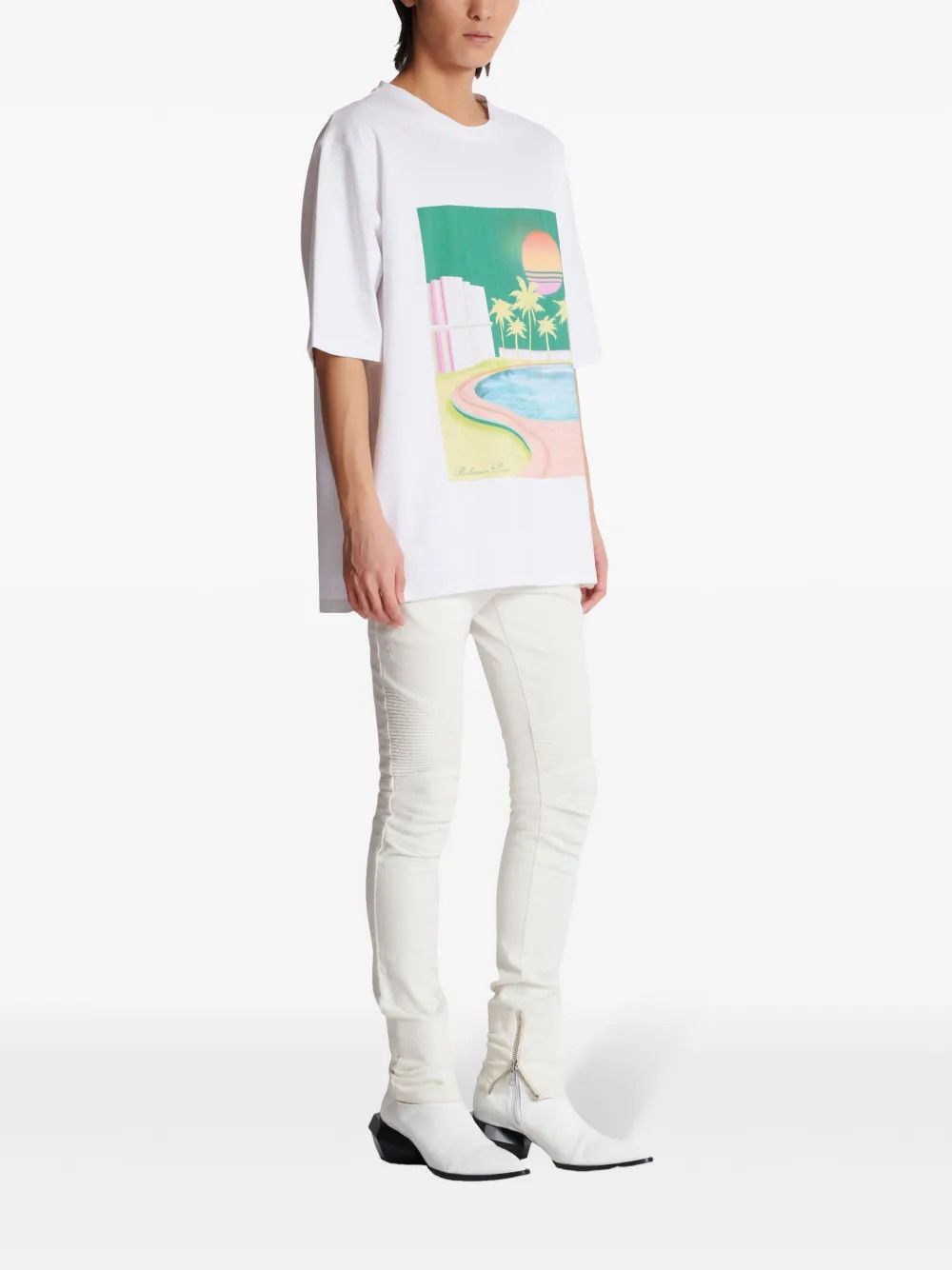 Balmain o1y0426 Logo Crewneck T-Shirt in White Size US XS / EU 42 / 0 - 2 Thumbnail