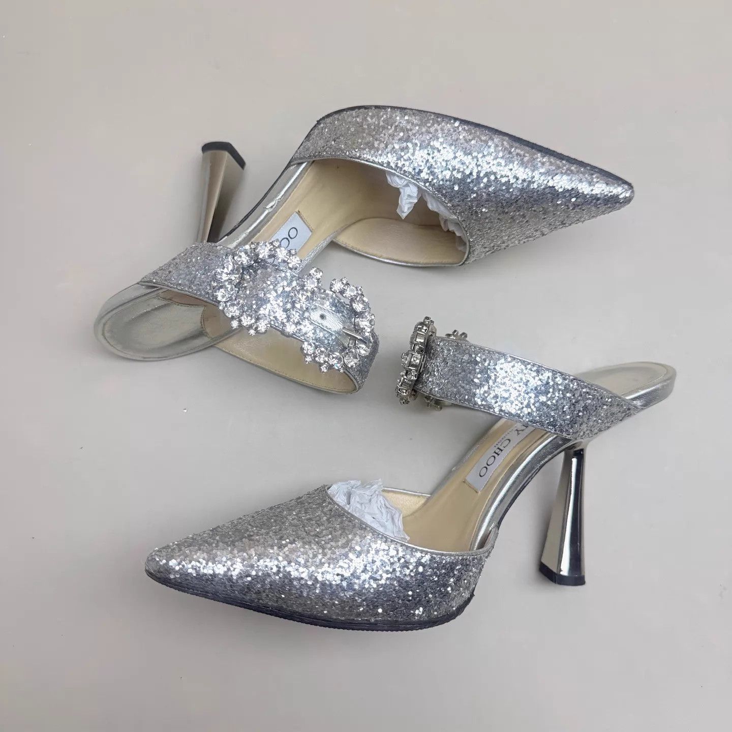 Jimmy Choo Jimmy Choo Crystal Buckle Glitter Strappy Heels 37.5 99 New Size US 7 / IT 37 - 5 Thumbnail