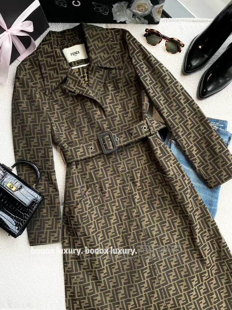 Fendi Fendi Monogram Printed Belted Trench Coat Size XXS / US 00 / IT 34 - 1 Thumbnail