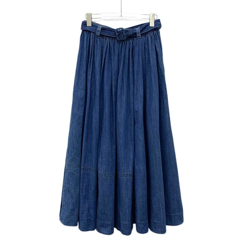 Prada Prada Blue belt square buckle cotton pleated denim skirt 25 Size 26" / US 2 / IT 38 - 1 Thumbnail