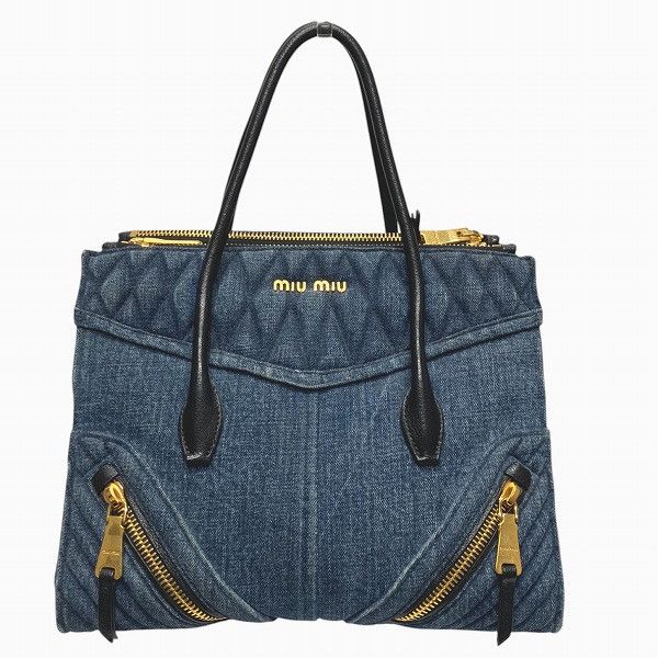 Miu Miu Miu Miu Biker Denim Handbag Denim Tote Bag Rn1031 in Blue, Women's