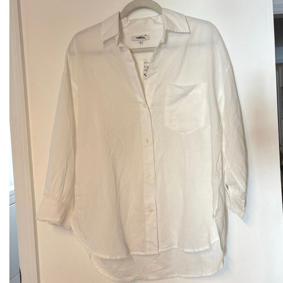 Madewell NWT Madewell Shirred Button-Up Shirt in Linen-Cotton Size M Size M / US 6-8 / IT 42-44 - 4 Thumbnail