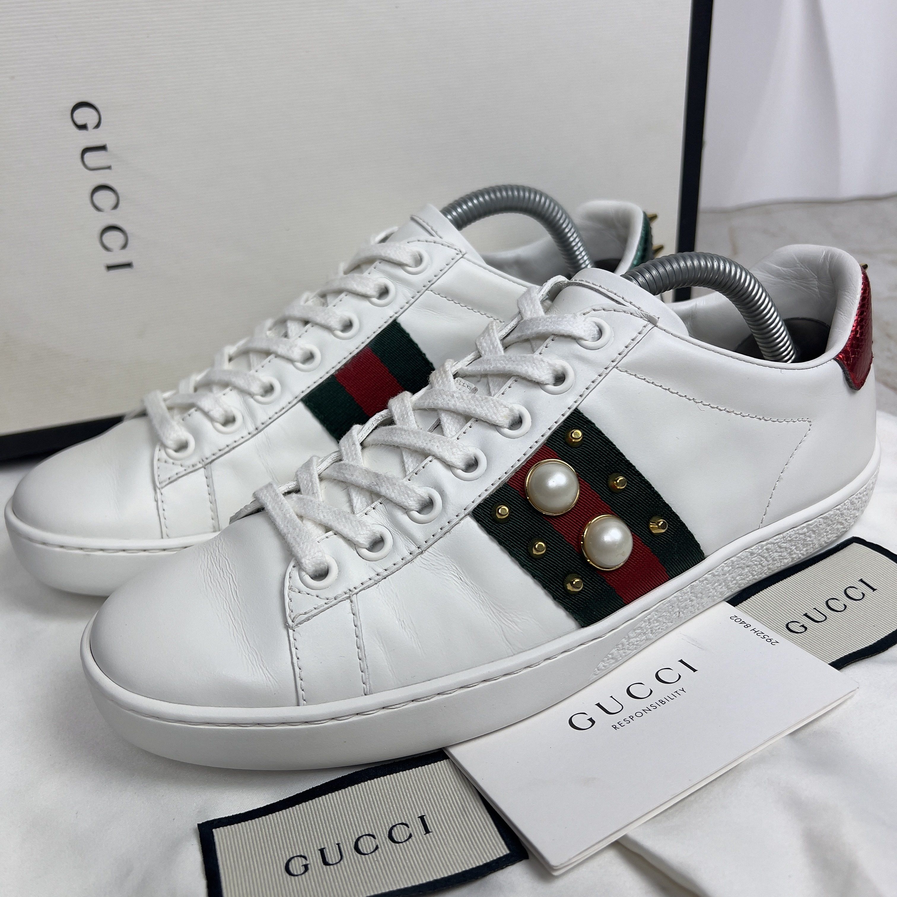 Gucci Ace Stud Sneakers Rockstuds Pearls Leather Size US 5.5 / IT 35.5 - 1 Thumbnail