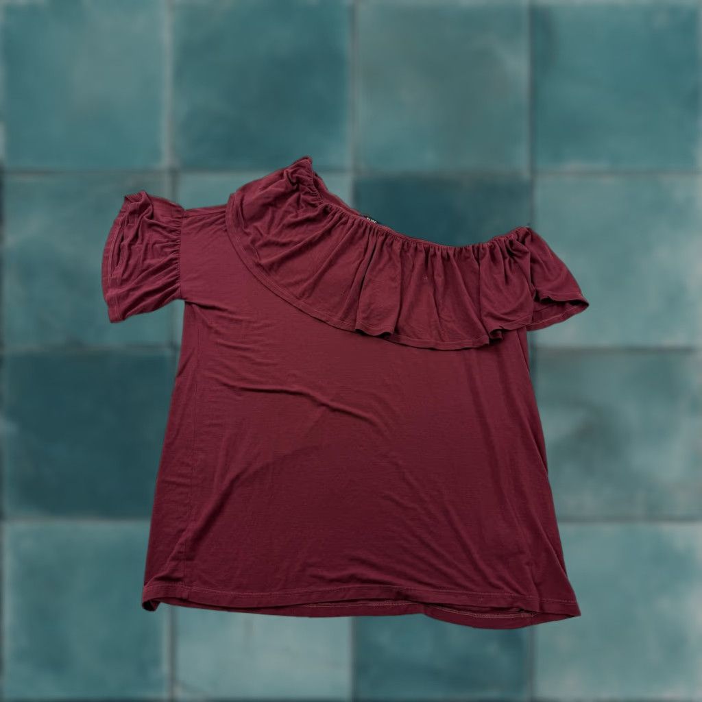 PAIGE Blouse Womens L Red One Shoulder Ruffle Jersey Knit Pax Top Casual