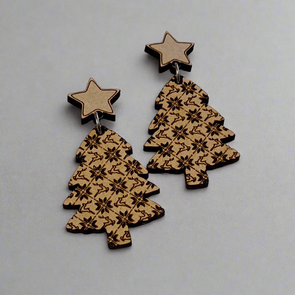 Handmade Handmade Christmas Tree Reindeer Pattern Dangle Earrings Size ONE SIZE - 1 Thumbnail