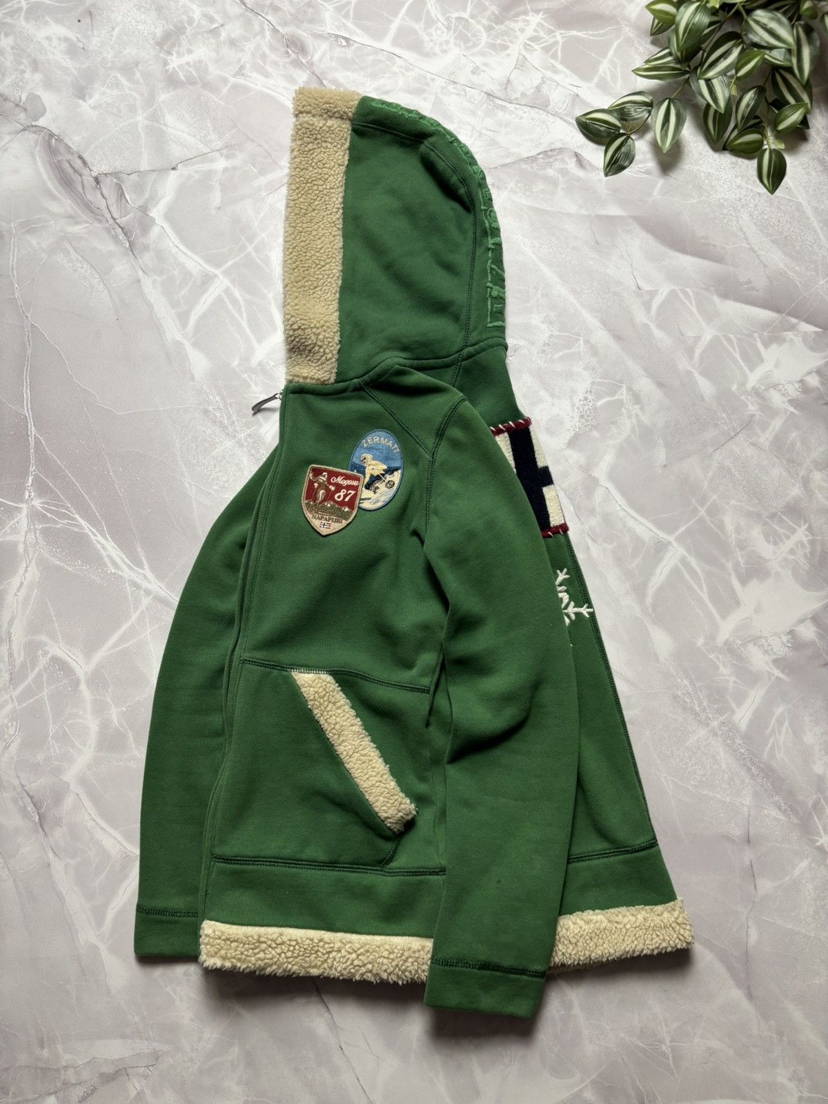 Napapijri Napapijri Flag Green Zip Hoodie Sherpa Trim Ski Patch Size M / US 6-8 / IT 42-44 - 8 Thumbnail