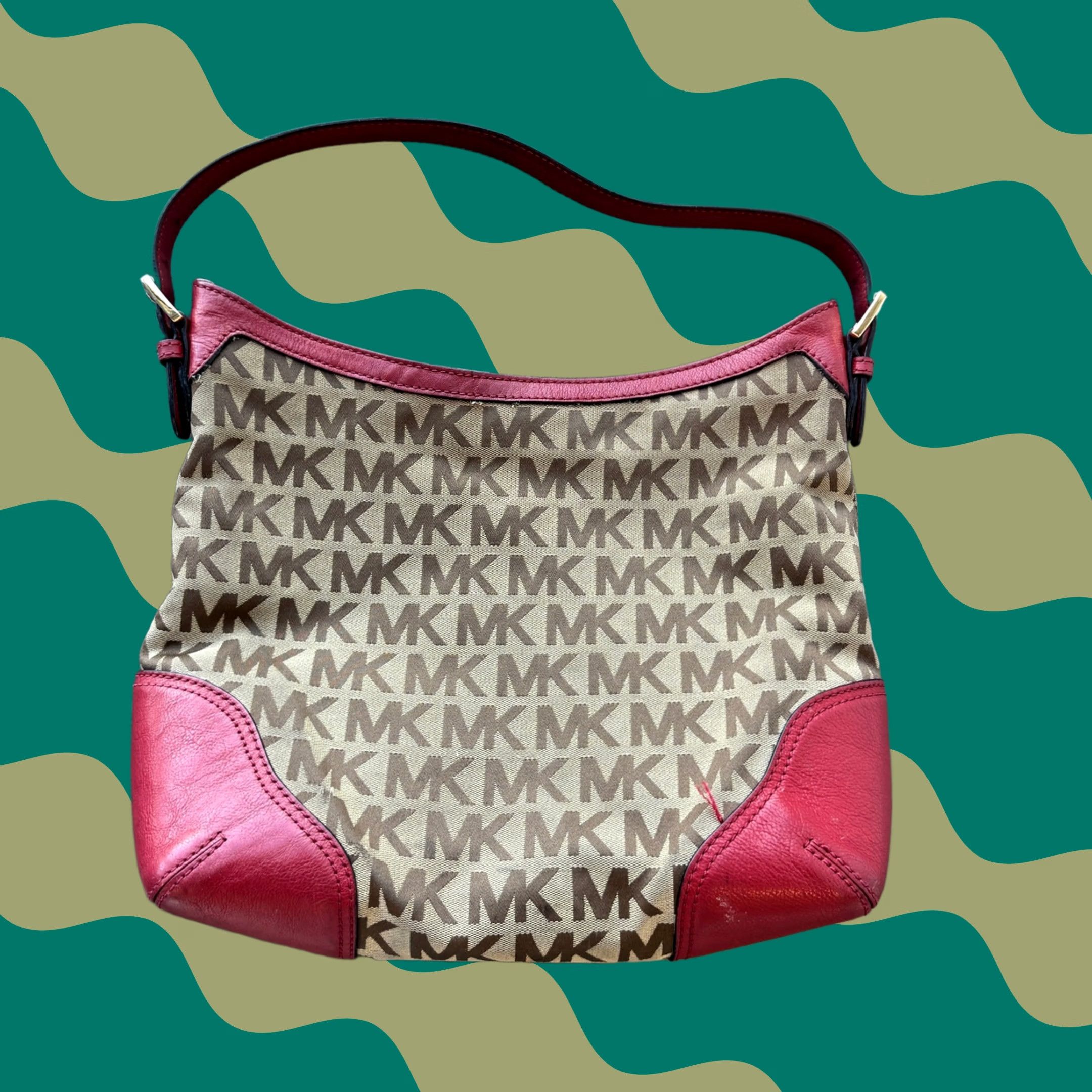 Michael Kors MICHAEL Michael Kors Millbrook Signature Jacquard Large Red Shoulder Hobo Bag Size ONE SIZE - 1 Thumbnail