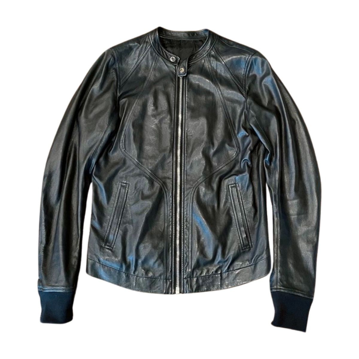 Rick Owens Rick Owens high neck intarsia leather jacket | Grailed
