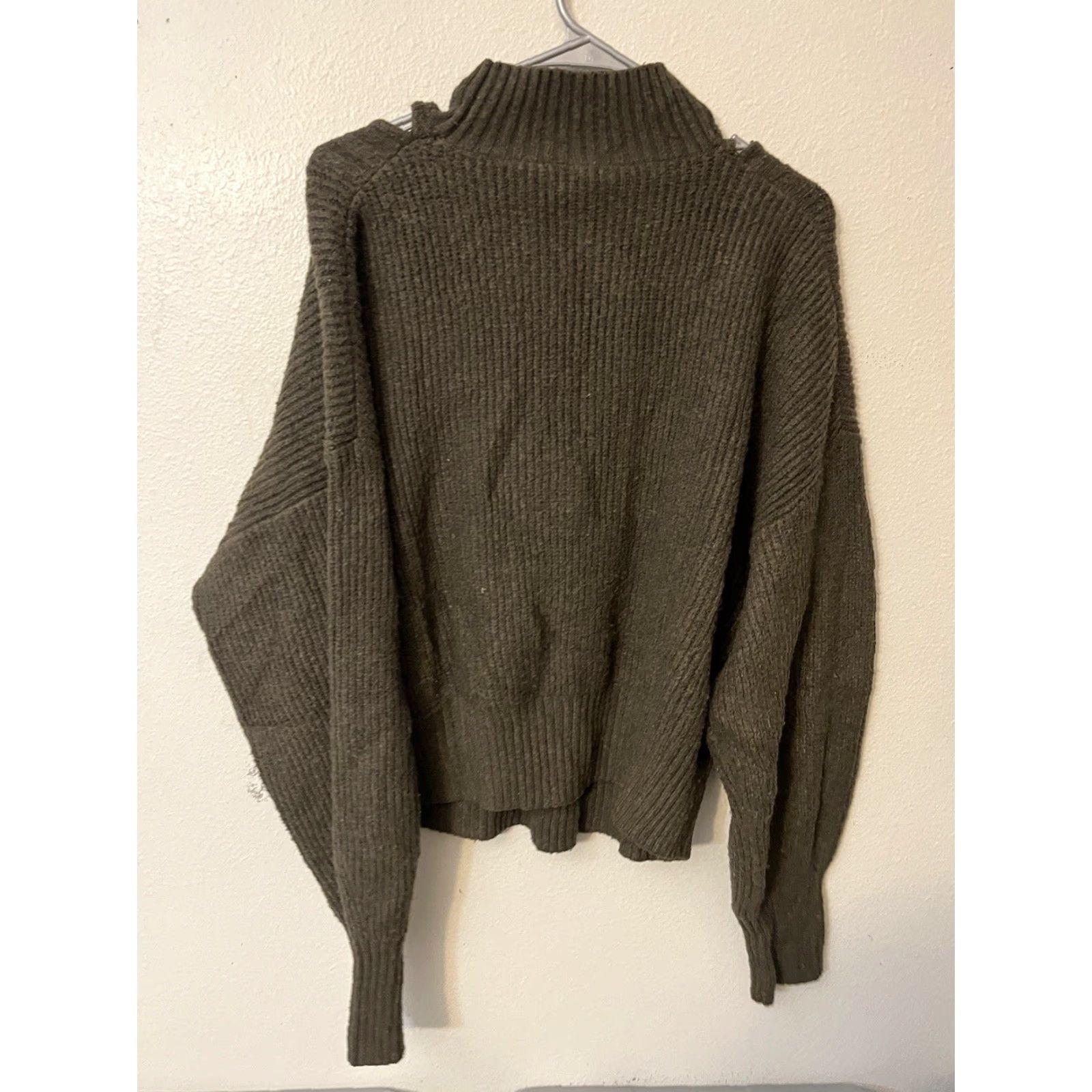 Express Express Green Cold Shoulder Chunky Knit Sweater Womens XL Crew Neck Pullover Knitted Knit Accents 90s Style Size XL / US 12-14 / IT 48-50 - 3 Thumbnail