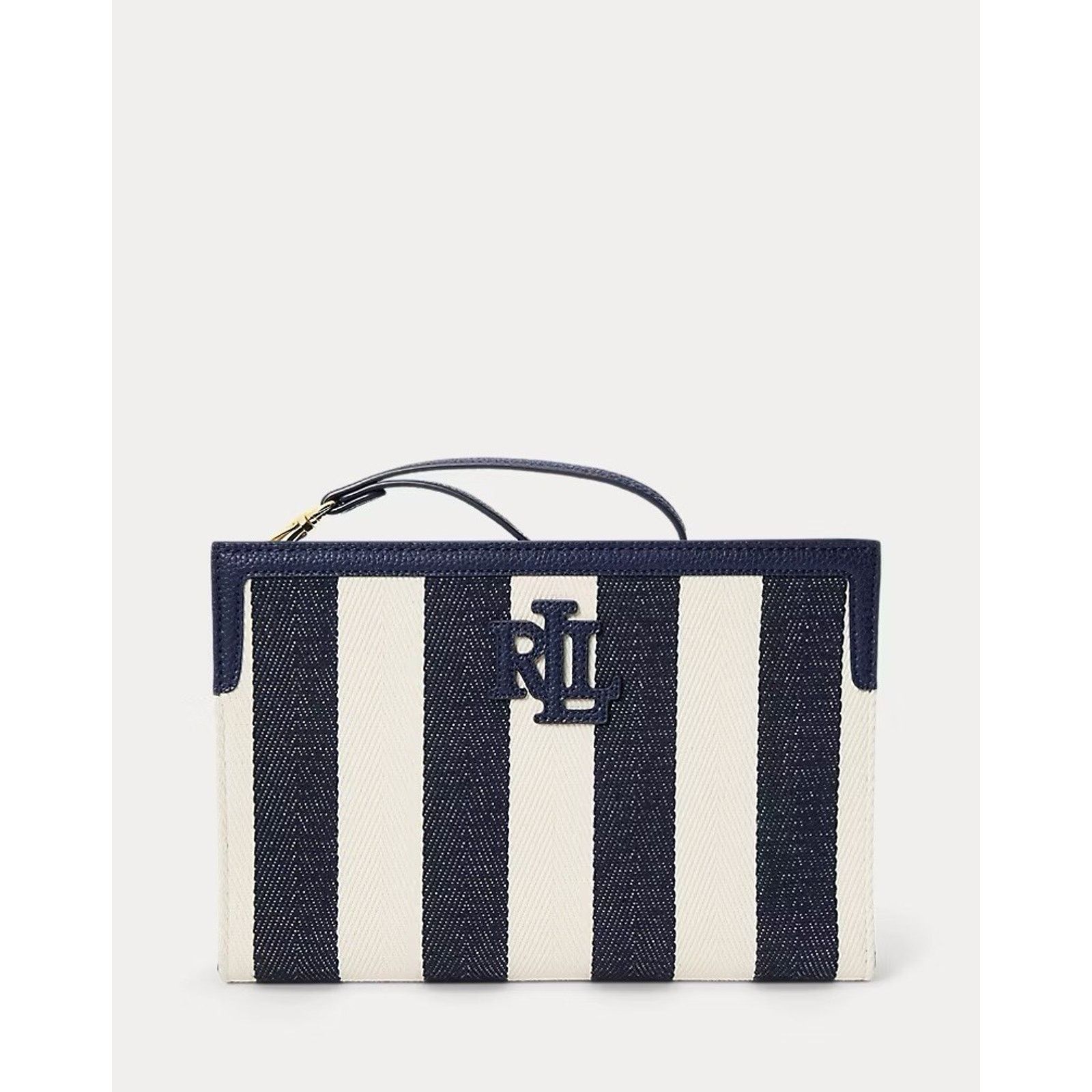 Lauren Ralph Lauren NWT Ralph Lauren Striped Herringbone Large Adley Pouch Navy Size ONE SIZE - 2 Thumbnail