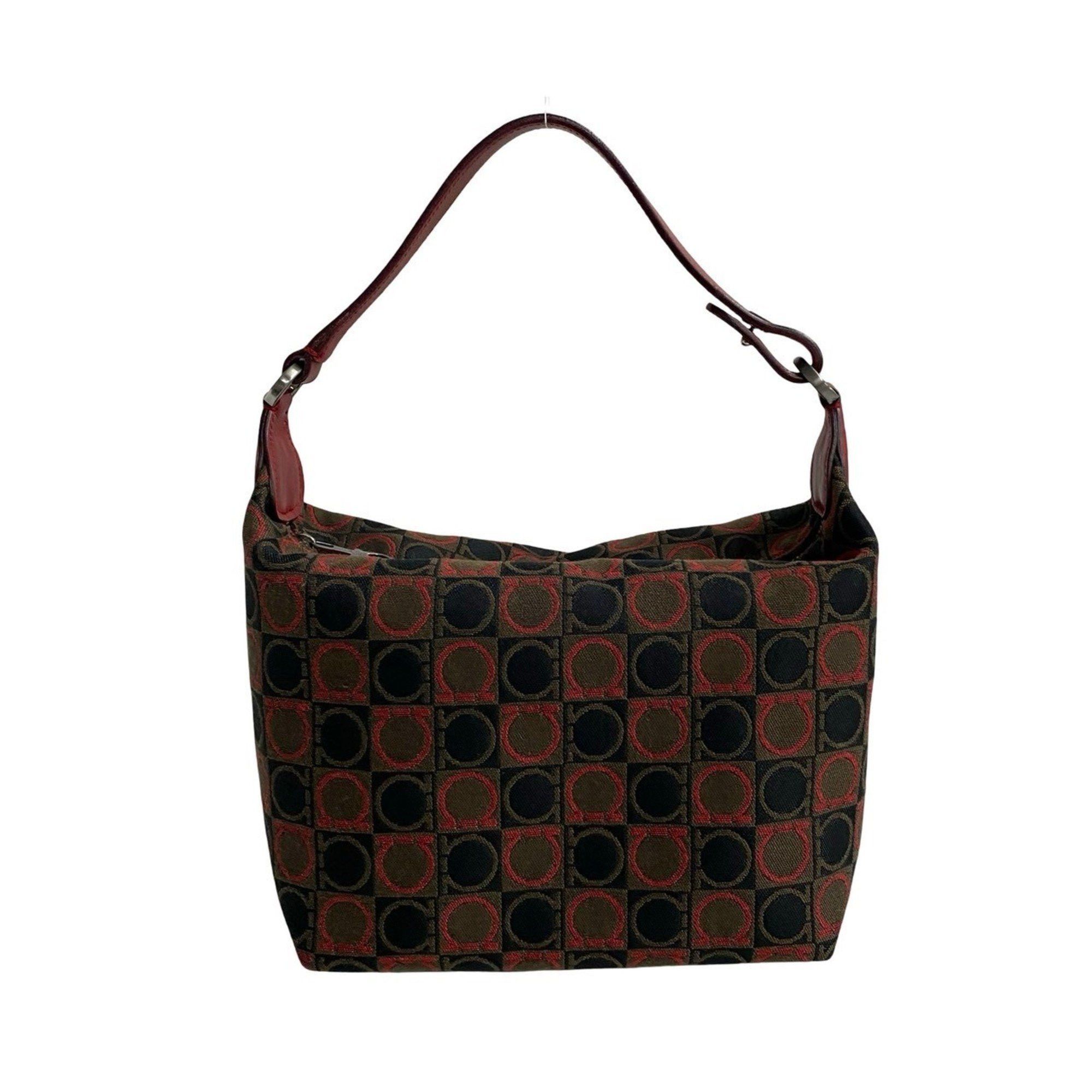 Salvatore Ferragamo Salvatore Ferragamo Gancini all-over print leather and canvas handbag in red brown (91990) Size ONE SIZE - 1 Thumbnail