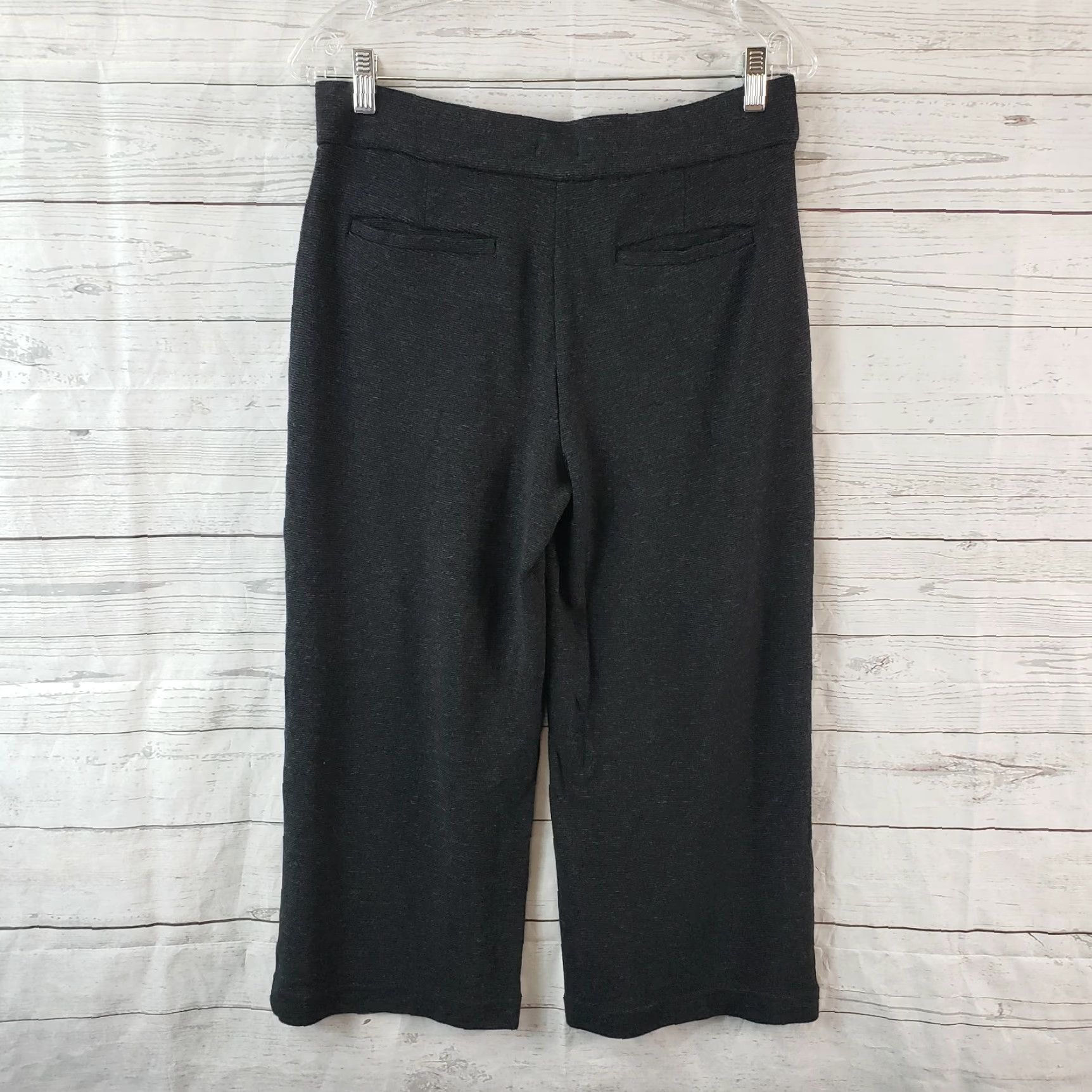 Ann Taylor Ann Taylor LOFT Womens Cropped Wide Leg Pants Sz Small Black Gray Mid Rise Pants Womens Small Crop Wide-Leg Black Size 28" / US 6 / IT 42 - 3 Thumbnail