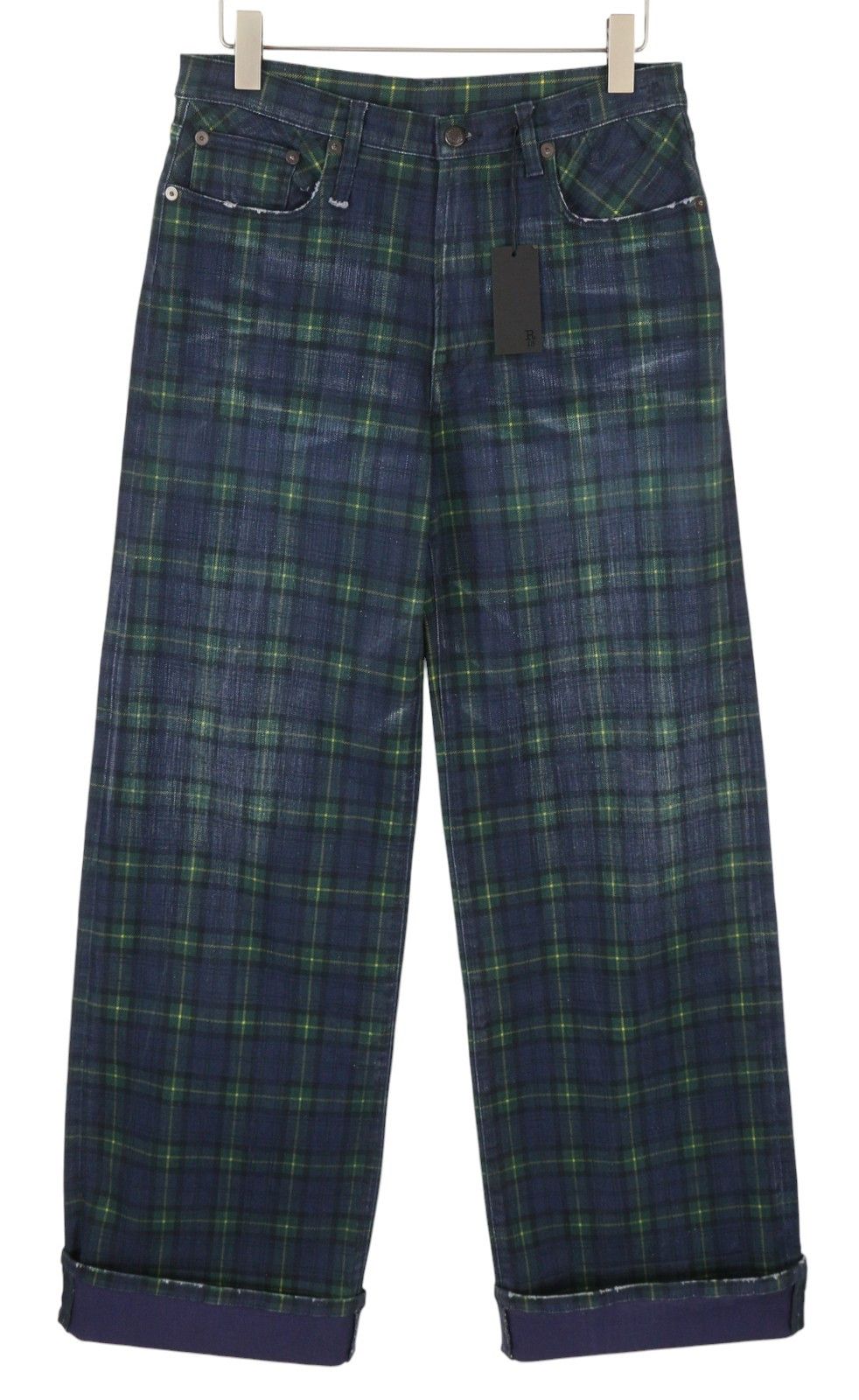 R13 LISA BAGGY 27 Tartan Wide Faded Jeans 88530 Size 27" / US 4 / IT 40 - 4 Thumbnail