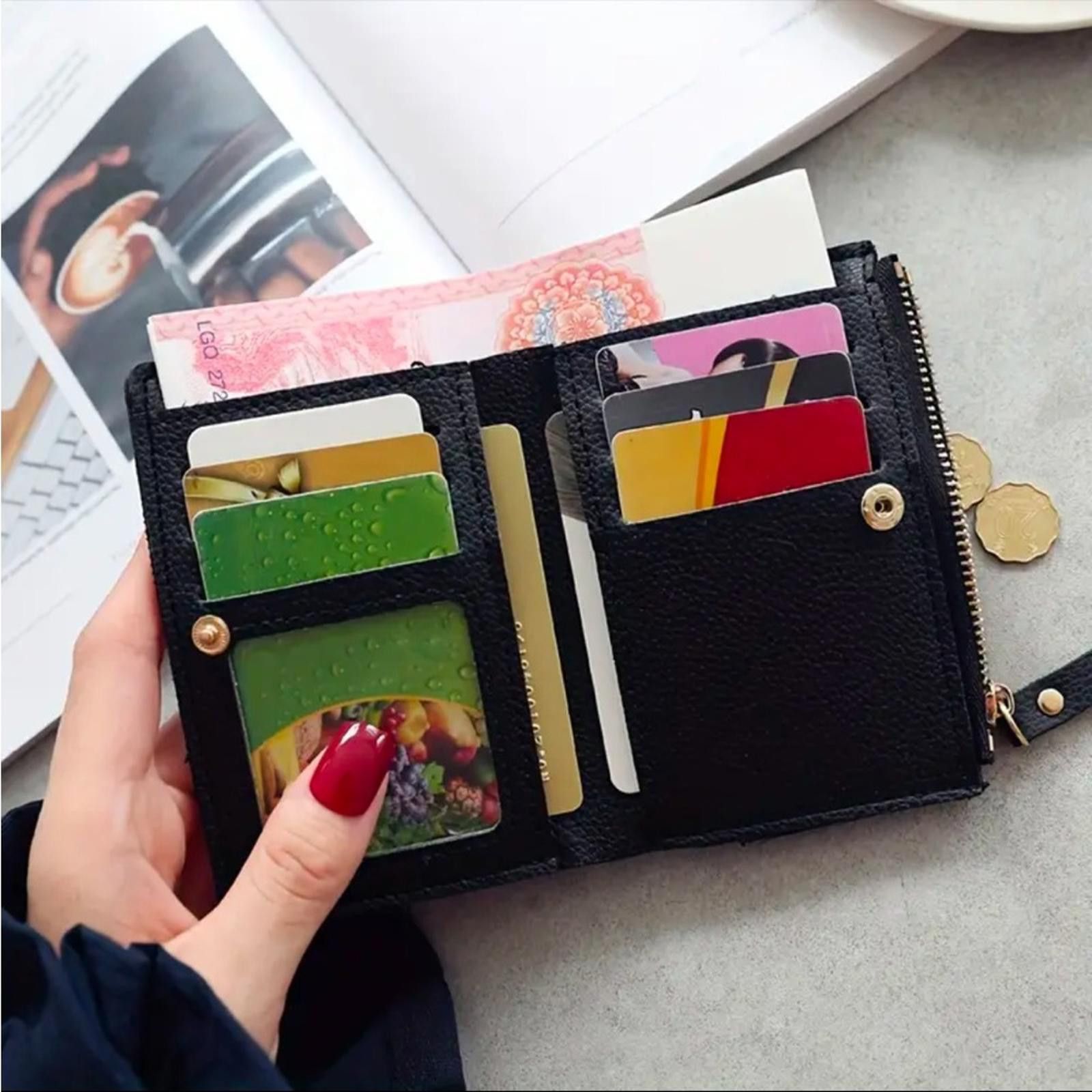 Designer Black Cherry Embroidered Vegan Leather Wallet Size ONE SIZE - 5 Thumbnail