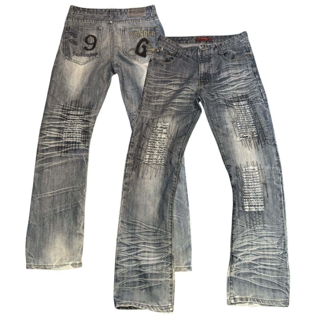 Japanese Crazy Distressed Thunder Clawmark Punk Grunge Denim