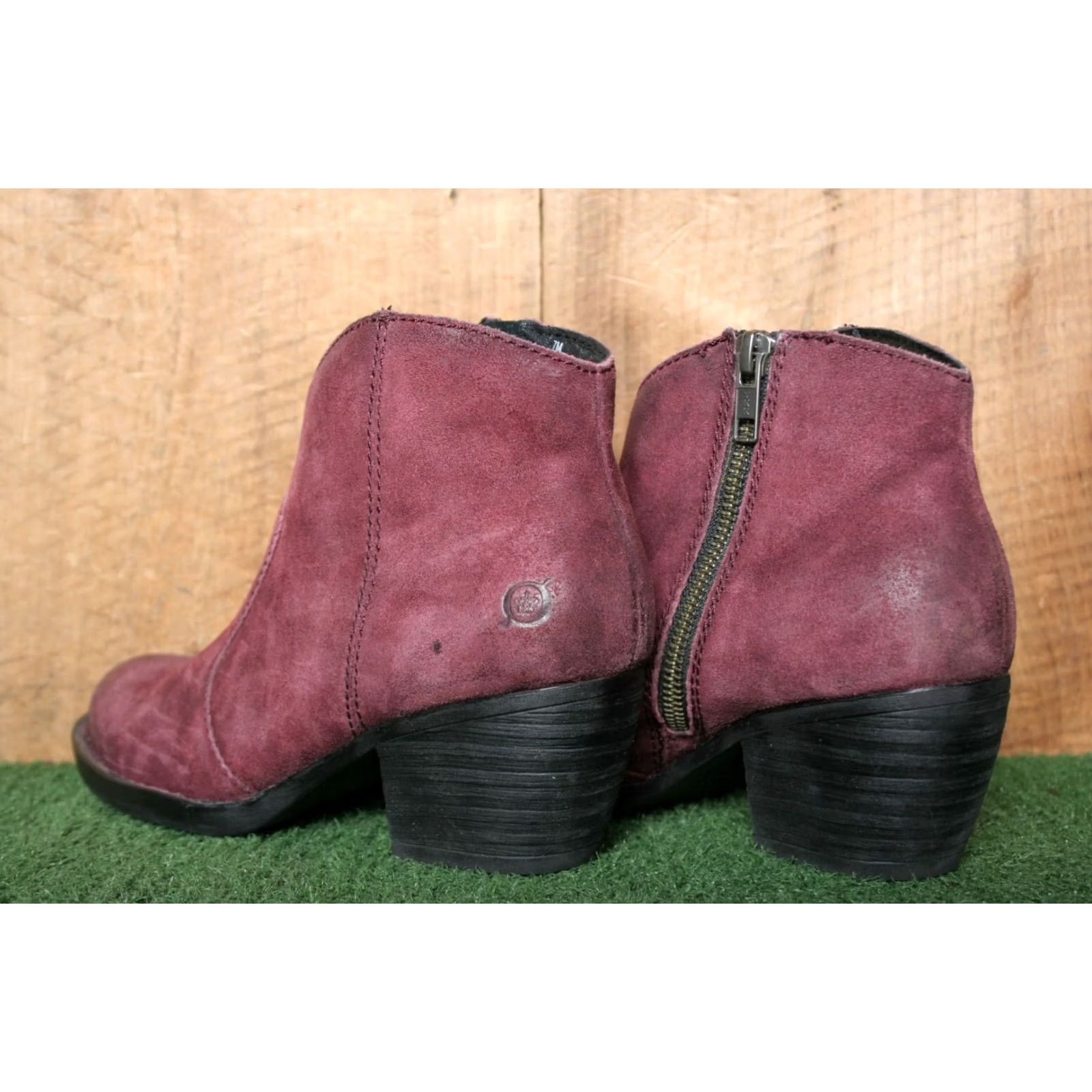 Born BORN Michel Burgundy Burnished Leather Booties 2.25" Heels Sz. 7M Boots Women Size US 7 / IT 37 - 3 Thumbnail