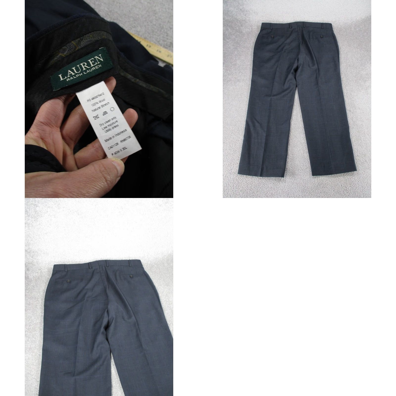 Ralph Lauren VINTAGE Lauren Ralph Lauren Dress Pants 40 Gray Blue Windowpane Check Wool Regular Fit 40X28 Mens Size US 40 / EU 56 - 8 Thumbnail