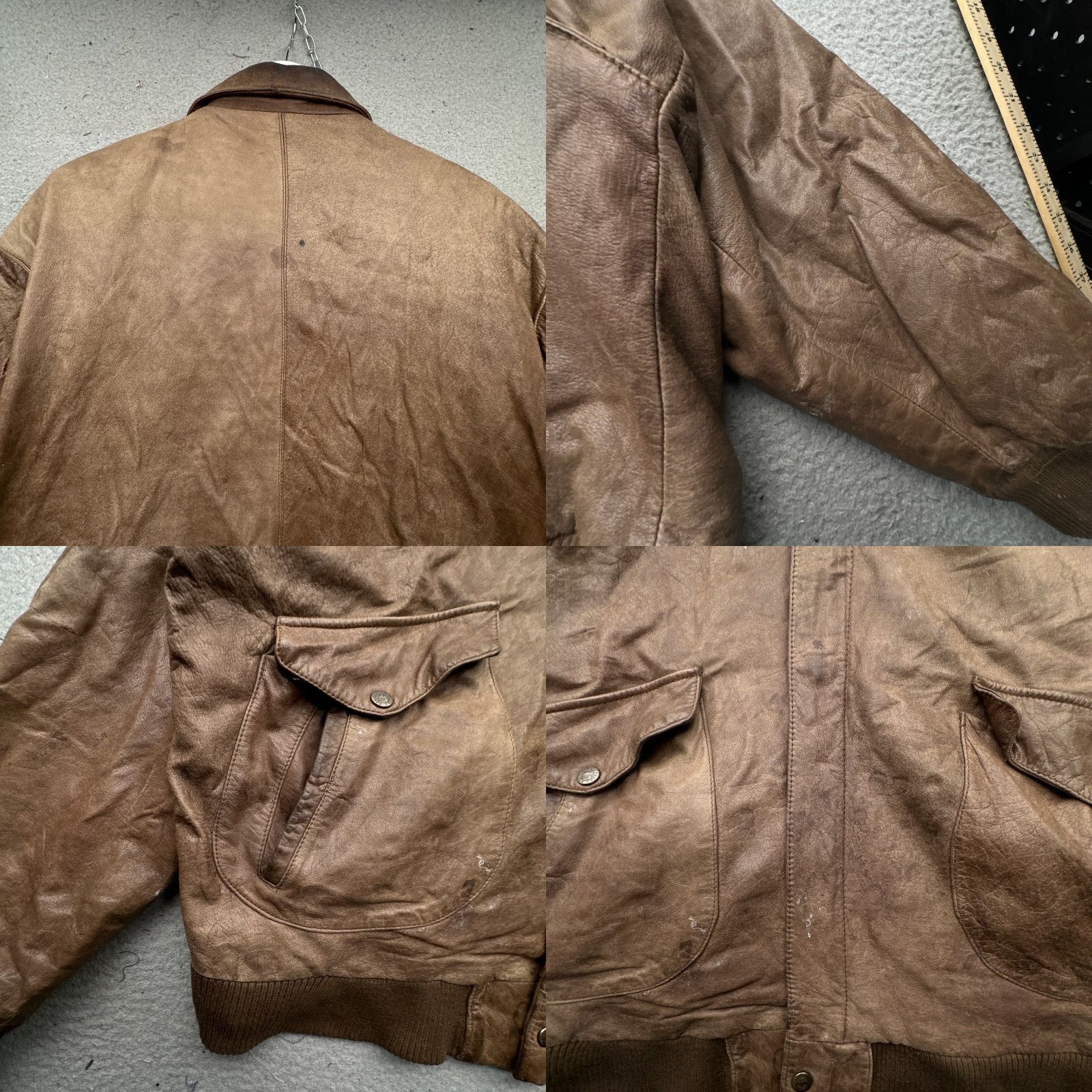 Roundtree & Yorke VINTAGE Roundtree & Yorke Bomber Leather Jacket Mens XL Brown Map Lined Flight Jacket Size US XL / EU 56 / 4 - 8 Thumbnail