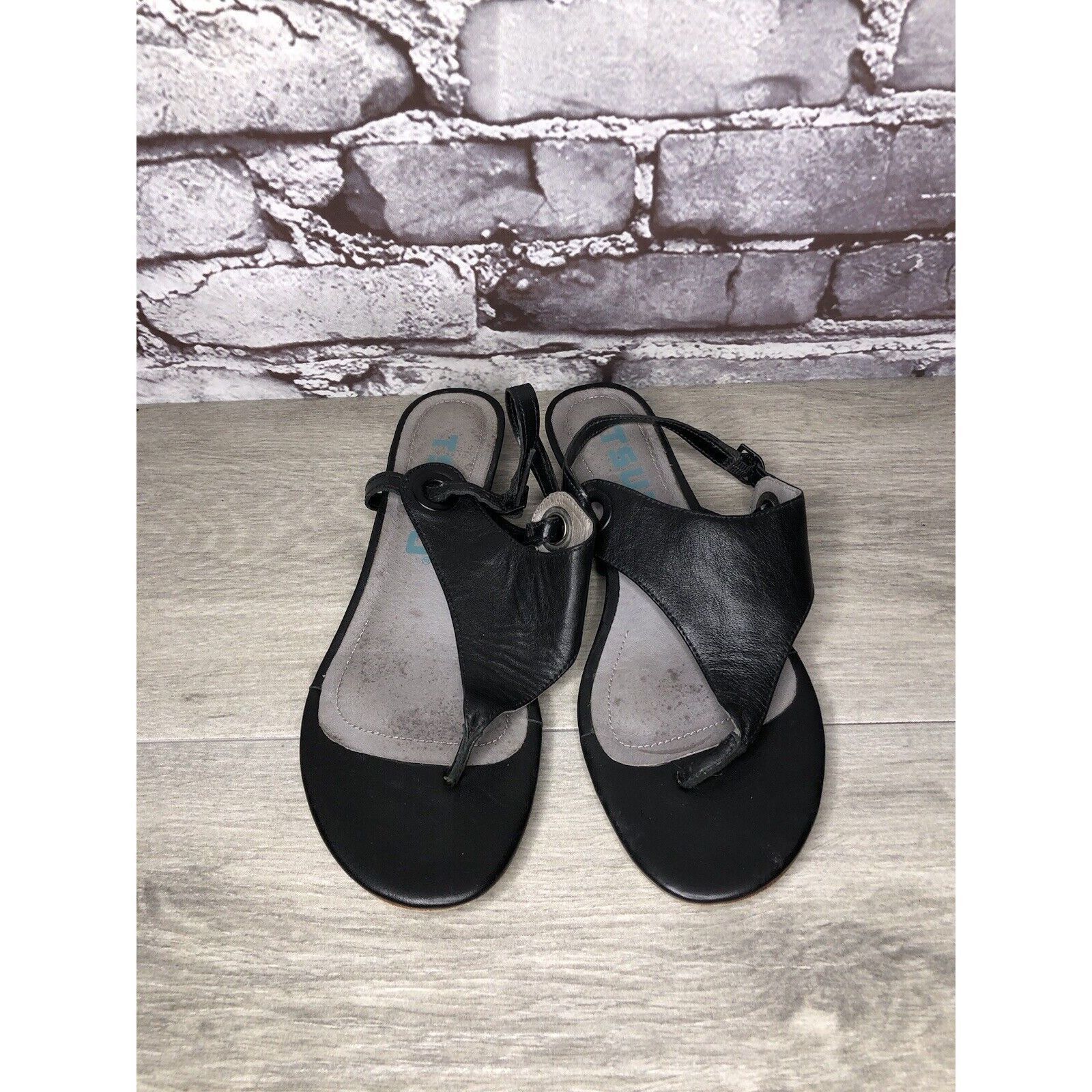 TSUBO TSUBO Black Leather Ankle Strap Wedge Thong Sandals Women’s Size US 6.5 / IT 36.5 - 18 Thumbnail