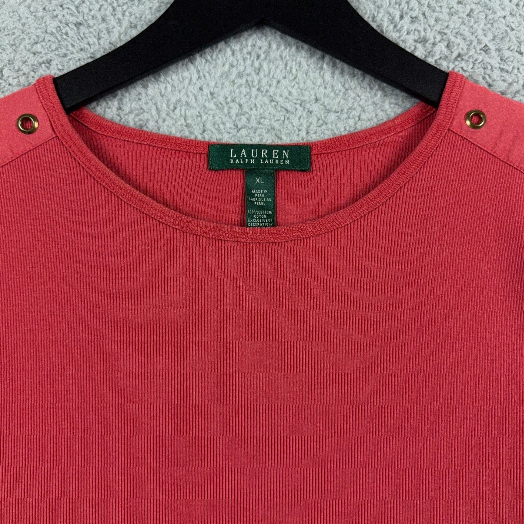 Ralph Lauren Lauren Ralph Lauren Shirt Womens XL Coral Ribbed Grommet Shoulder Crew Neck FLAW Size XL / US 12-14 / IT 48-50 - 7 Thumbnail