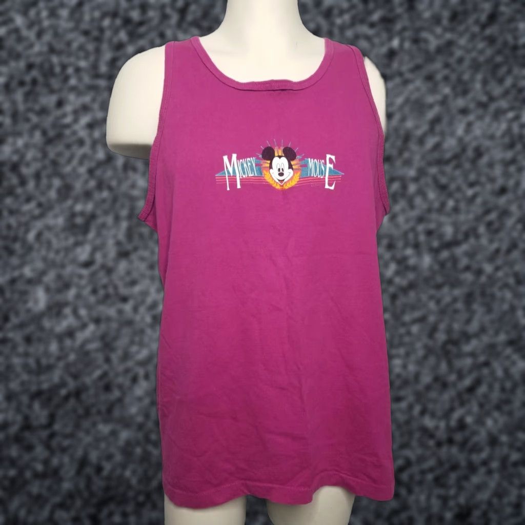 Disney Vintage Disney Mickey Mouse Tank Top Shirt Purple Spellout Mens XL Sleeveless Cotton 90s Pattern Solid Classic Round Neck Breathable Size US XL / EU 56 / 4 - 1 Thumbnail