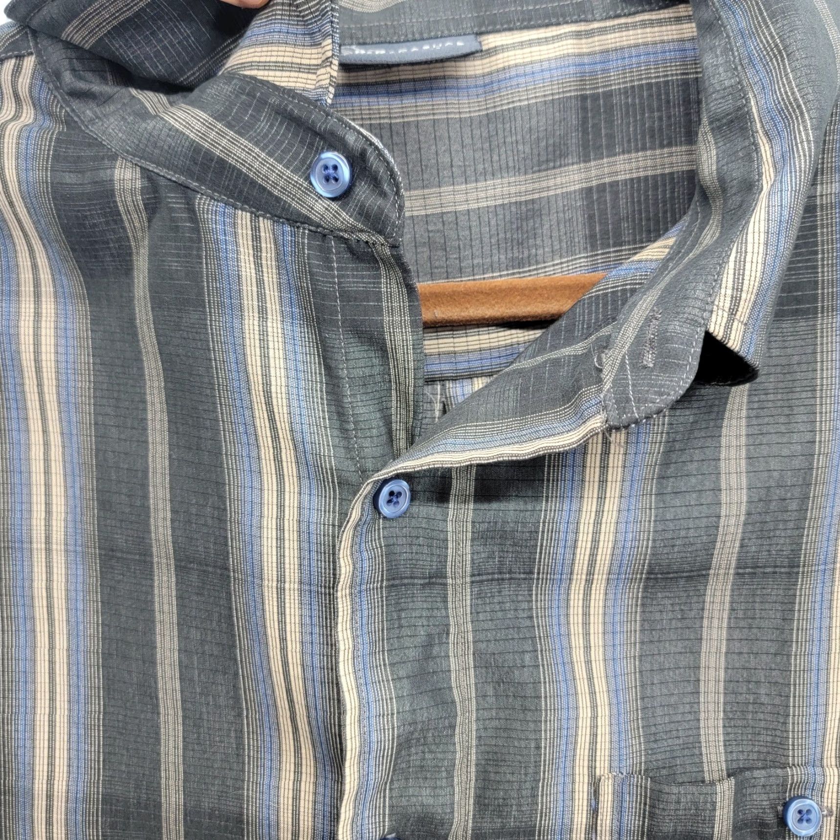 Vintage R&R Casuals Shirt Men's 2XL XXL Button-Up Plaid Polyester Gray Blue Beige Classic Summer Casual Formal Womens Mens Boys Girls Size US XXL / EU 58 / 5 - 5 Thumbnail