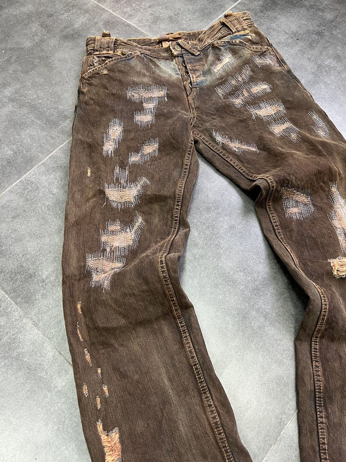 Dolce & Gabbana × Vintage Dolce Gabbana sashiko distressed avant Garde y2k dg jeans Size 30" / US 8 / IT 44 - 13 Thumbnail