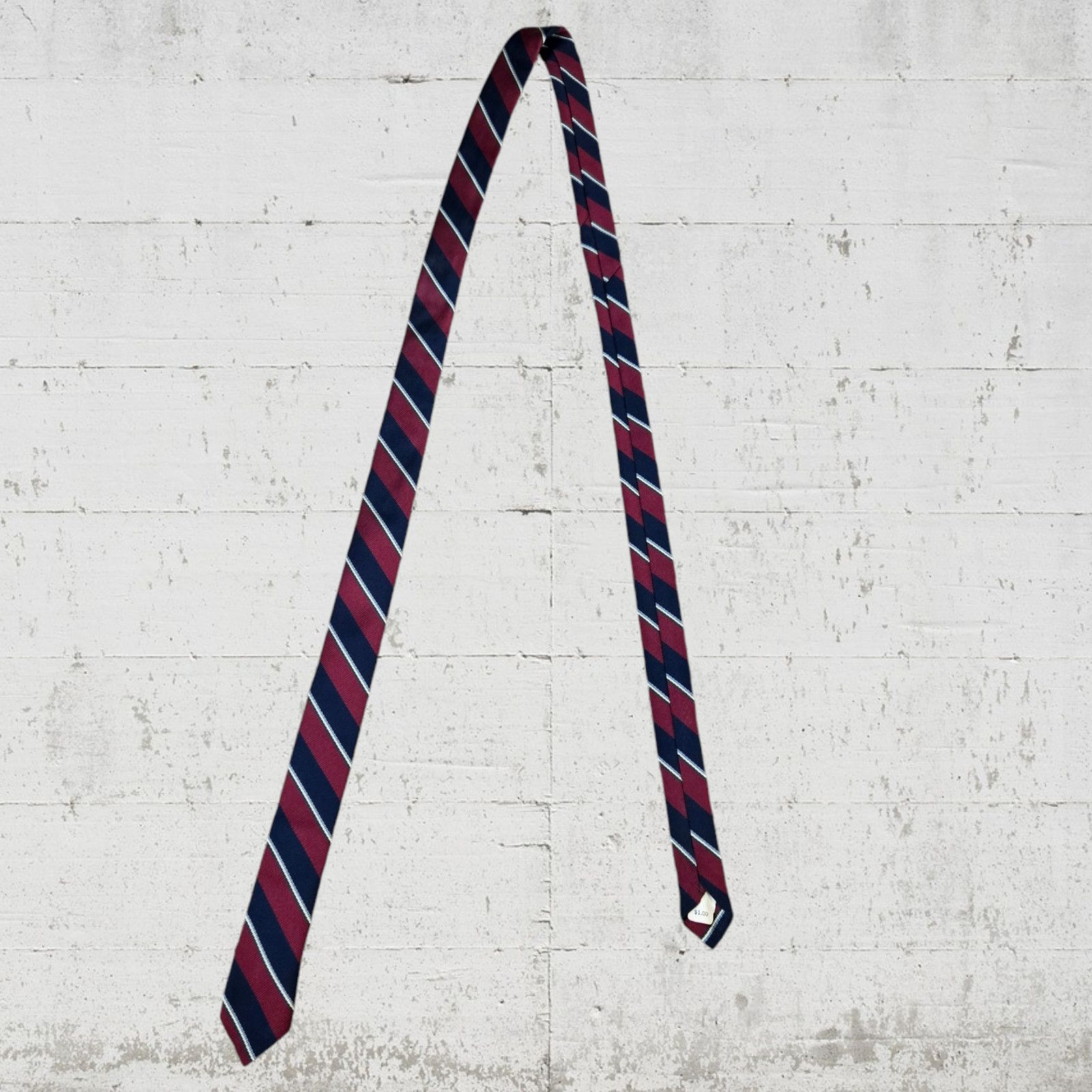 Vintage Vintage Burgundy Navy Diagonal Striped Thin Neck Tie Size ONE SIZE - 2 Thumbnail