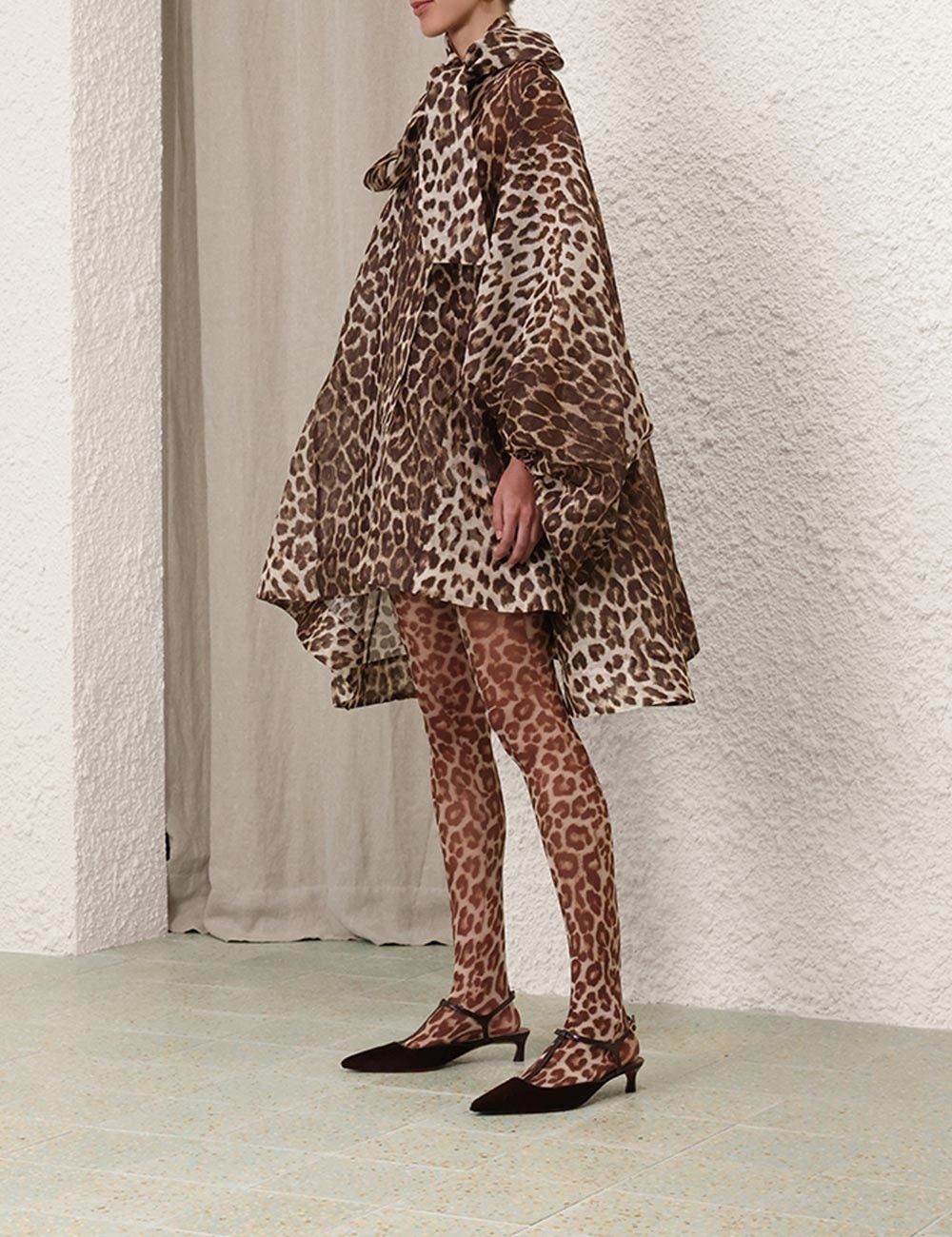 Zimmermann o1w1db10925 Illustration Billow Mini Dress in Leopard Size L / US 10 / IT 46 - 3 Thumbnail