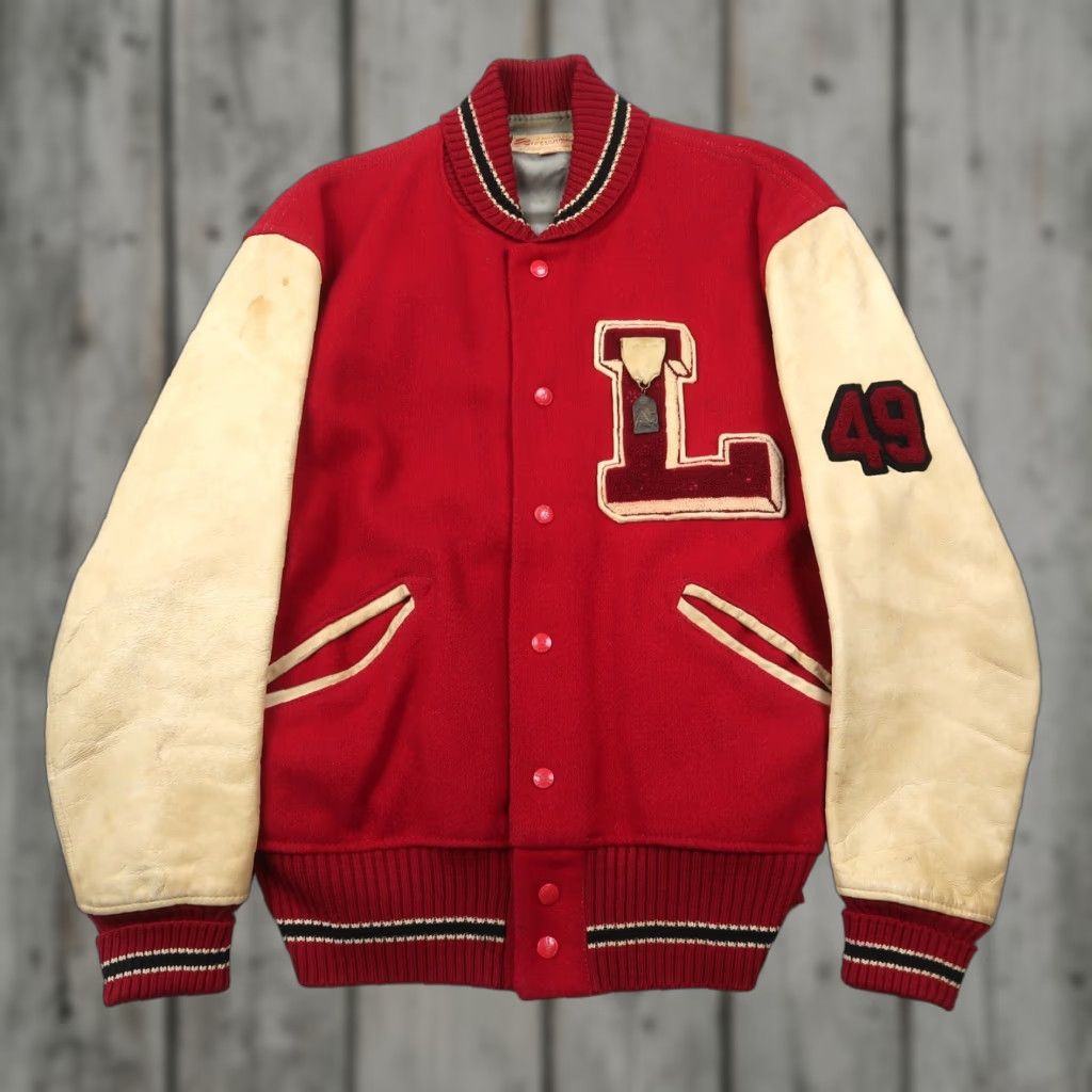 CO VINTAGE HL Whiting Co Varsity Jacket Red 60s Size 46 Wool Nylon Satin Leather Look Letterman Mens Size US S / EU 44-46 / 1 - 1 Thumbnail