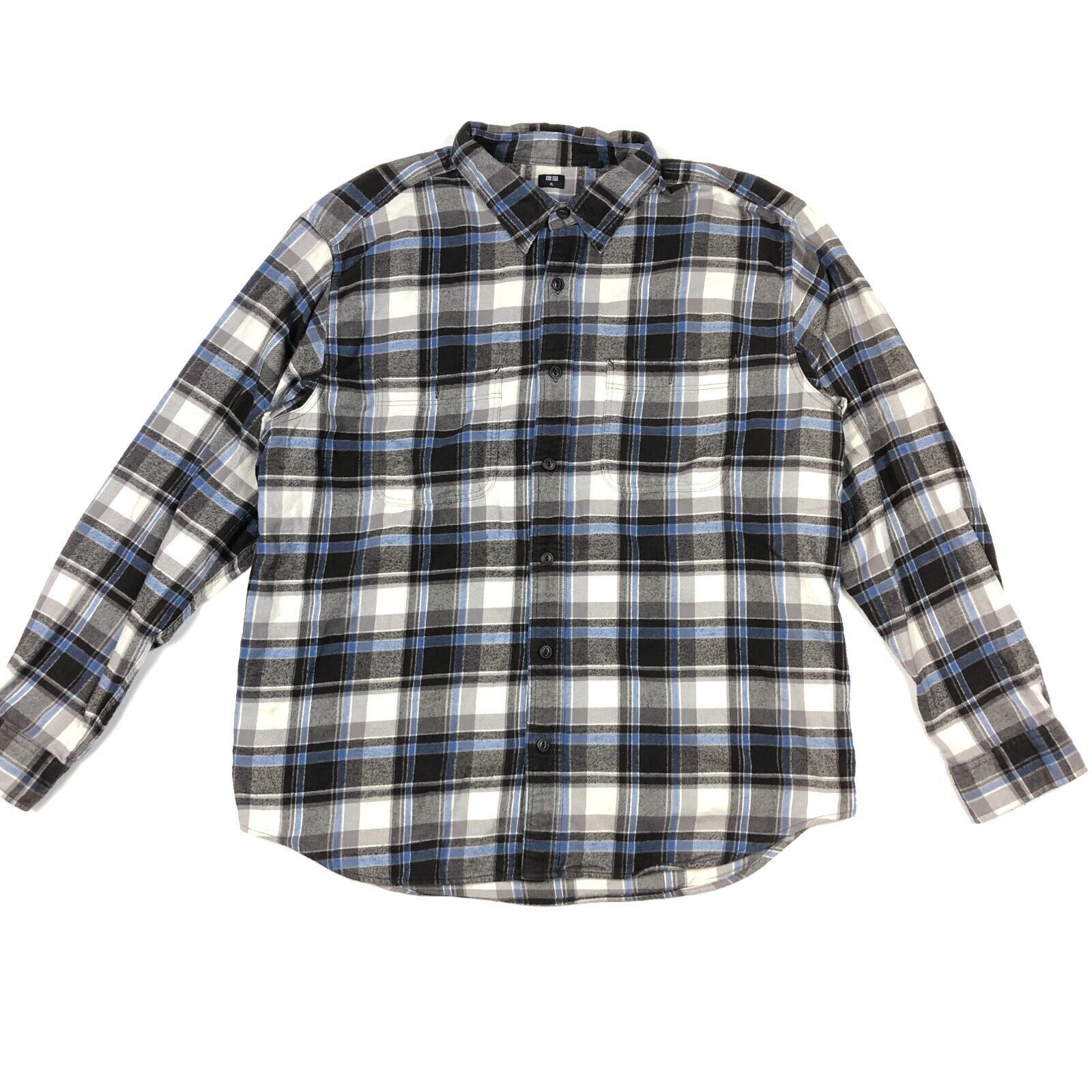 Uniqlo Uniqlo Blue Black Gray Button Up Flannel Size XL Mens B9 Size US XL / EU 56 / 4 - 1 Thumbnail