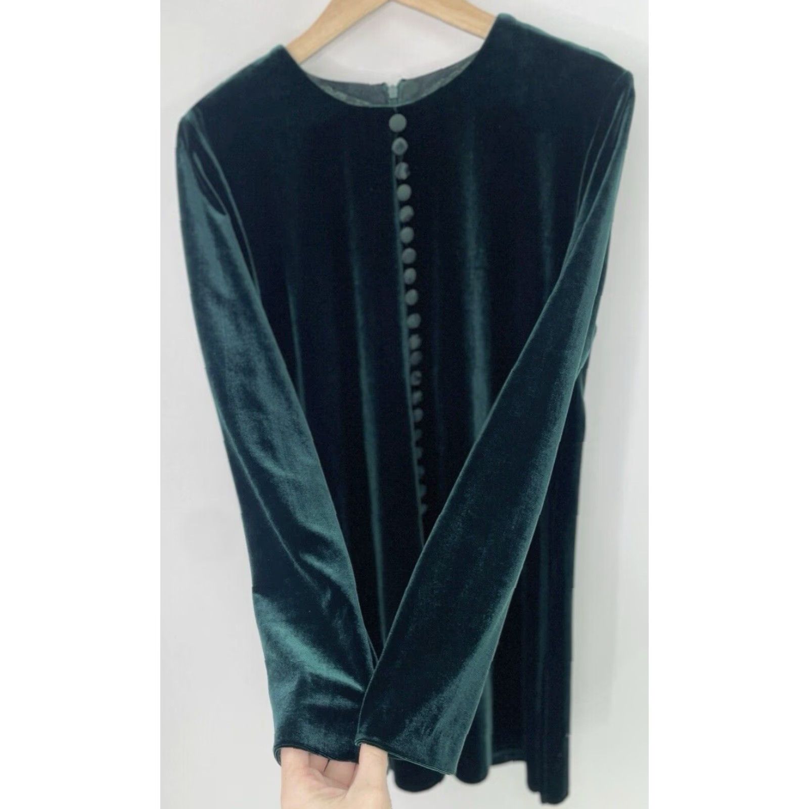 Velvet VINTAGE J.B.S. LTD Dark Green Velvet Button Tunic Top Size 12 Womens Blouse Dressy 80s Holiday Party Formal Workwear Long Sleeve Velvet Spandex Rayon Size XL / US 12-14 / IT 48-50 - 5 Thumbnail