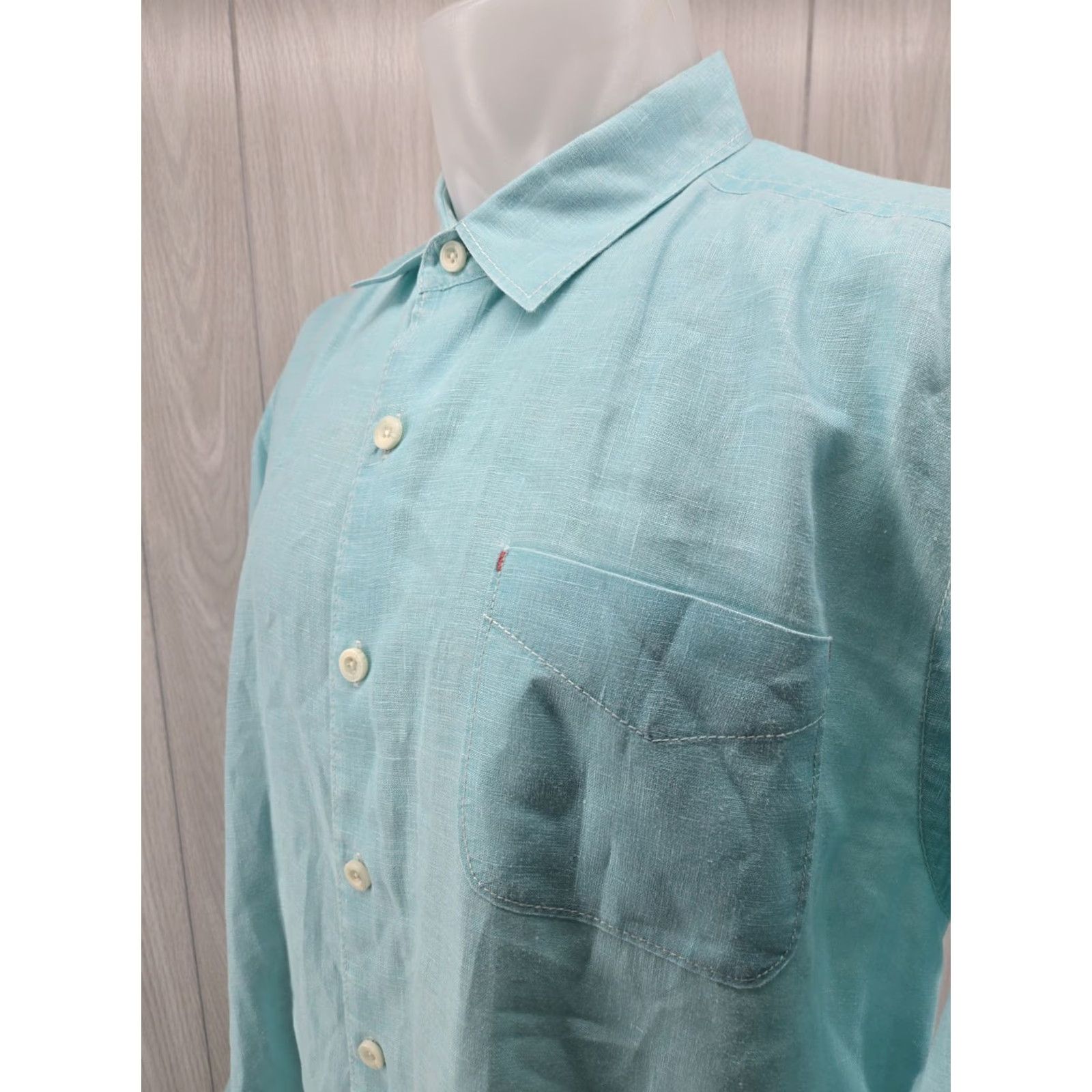 Tommy Bahama Tommy Bahama Mens XL Seafoam Green Linen Relax Button-Up Long Sleeve Shirt Size US XL / EU 56 / 4 - 5 Thumbnail