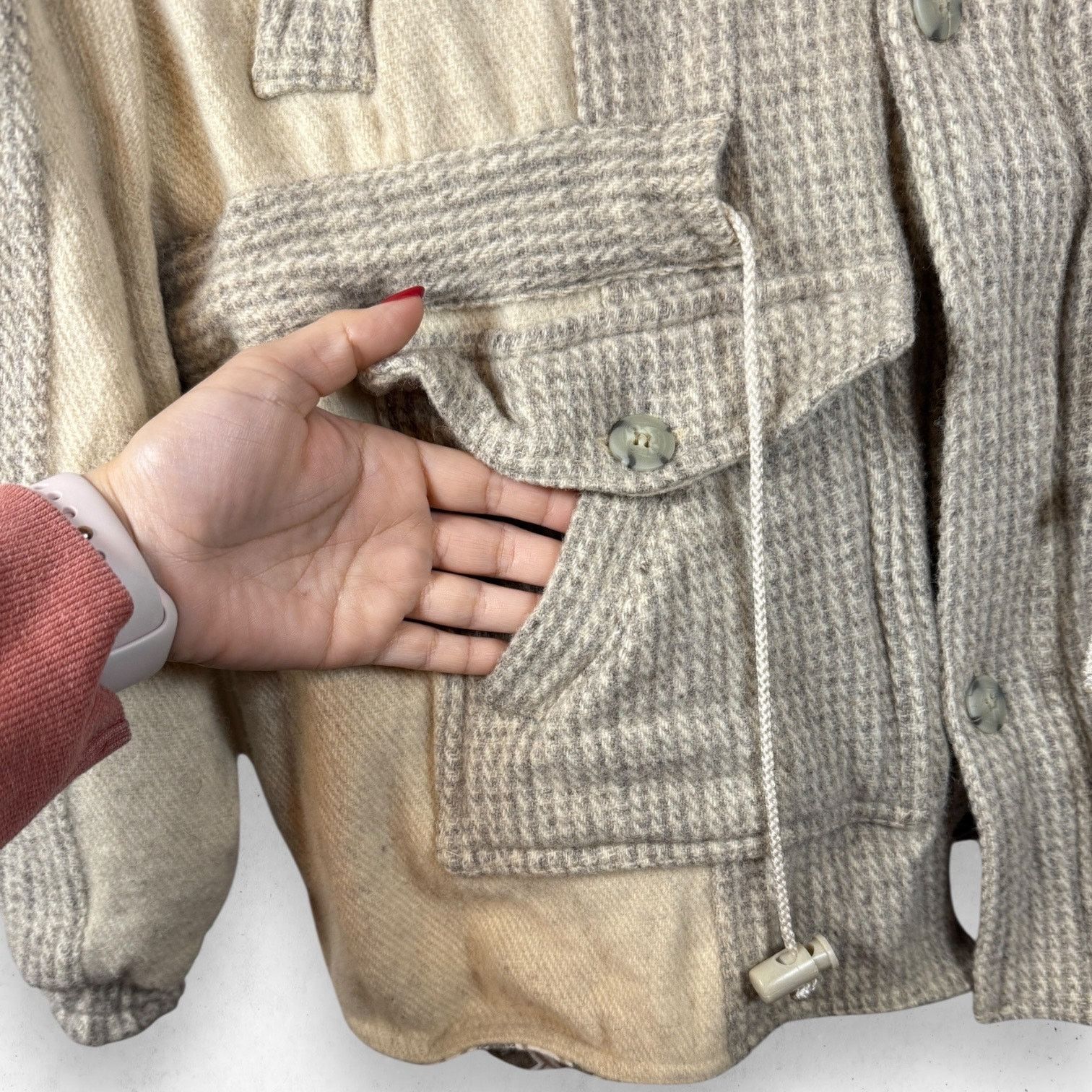 Other Wool Jacket Beige No Tag Men's XL Mexican Drawstring Size US XL / EU 56 / 4 - 3 Thumbnail