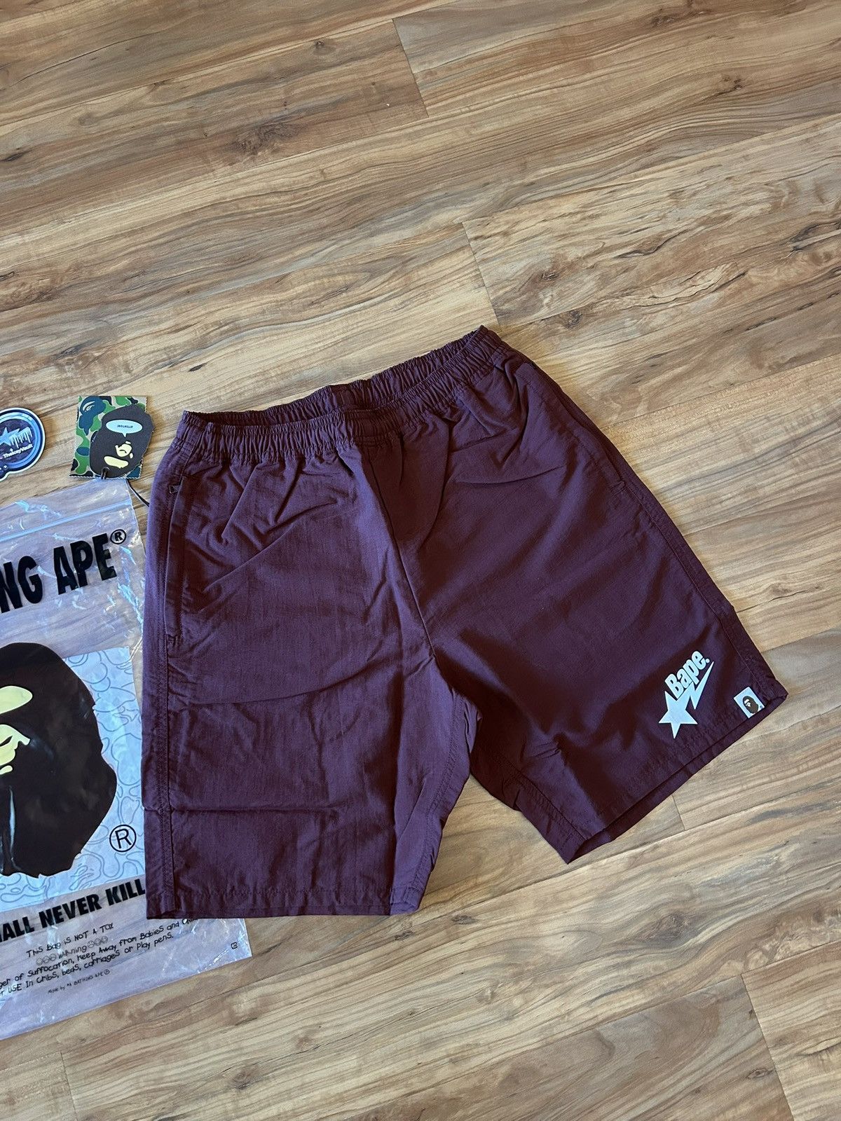 Bape NEW Bape Burgundy Bape Sta Beach Shorts Size US 36 / EU 52 - 2 Thumbnail