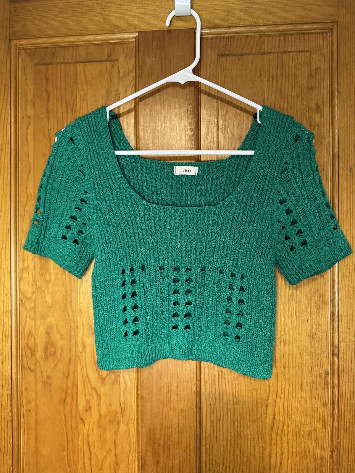 Debut Green Knit Crop Top by Debut Size S / US 4 / IT 40 - 1 Thumbnail
