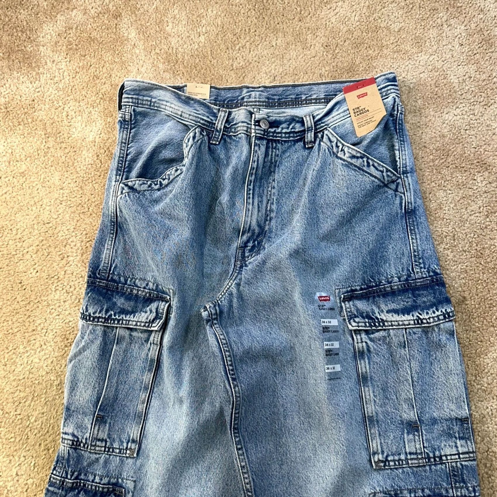 Levi's Levi's 578 Baggy Cargo Jeans Men's 36x32 Blue Wash Cotton new Size US 36 / EU 52 - 2 Thumbnail