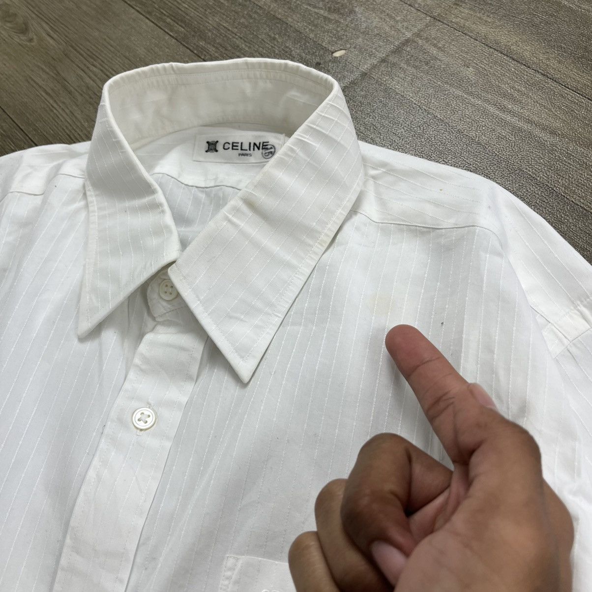Celine 1990s Vintage Celine Paris Striped White Shirt Luxury Size US M / EU 48-50 / 2 - 14 Thumbnail