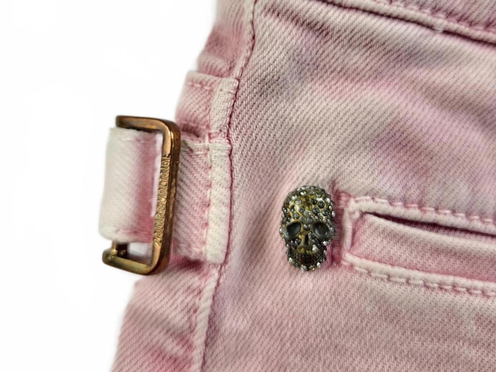Zadig & Voltaire Zadig & Voltaire Pink Denim Shorts Rhinestone Skull Size 38 Size 38" / US 16 / IT 52 - 4 Thumbnail
