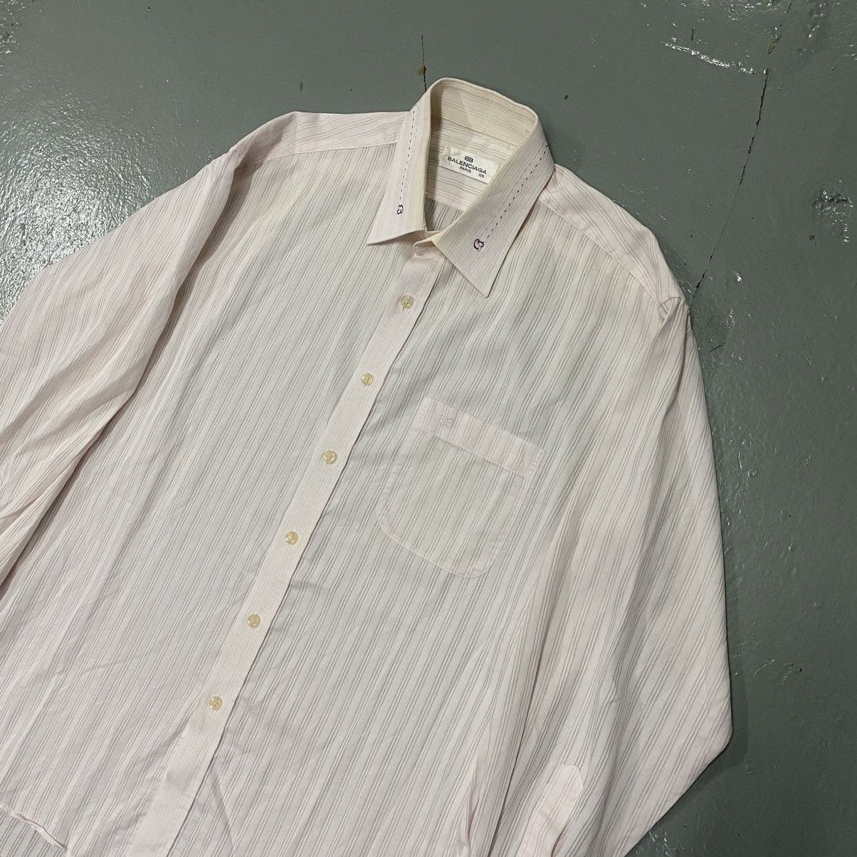 Balenciaga × Vintage Vintage Balenciaga Stripe Shirt Light Pink Tee Size US XL / EU 56 / 4 - 1 Thumbnail