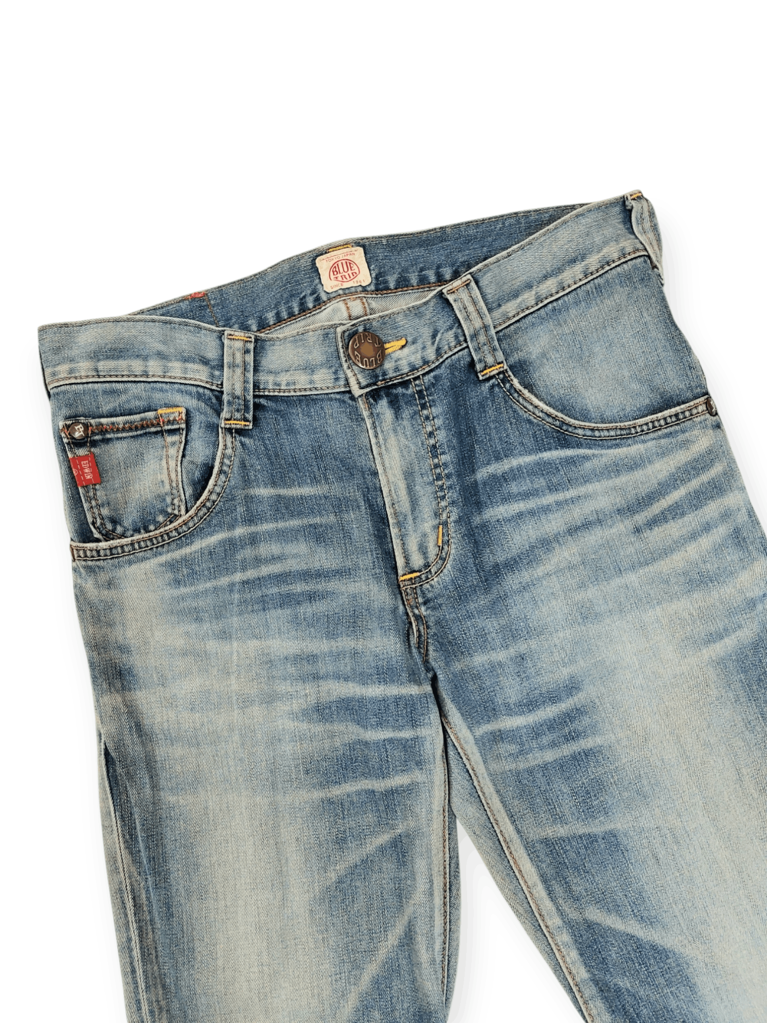 Edwin Flare💥 90's Edwin Blue Trip Tokyo Japan Buckle Back Denim Size US 33 - 5 Thumbnail