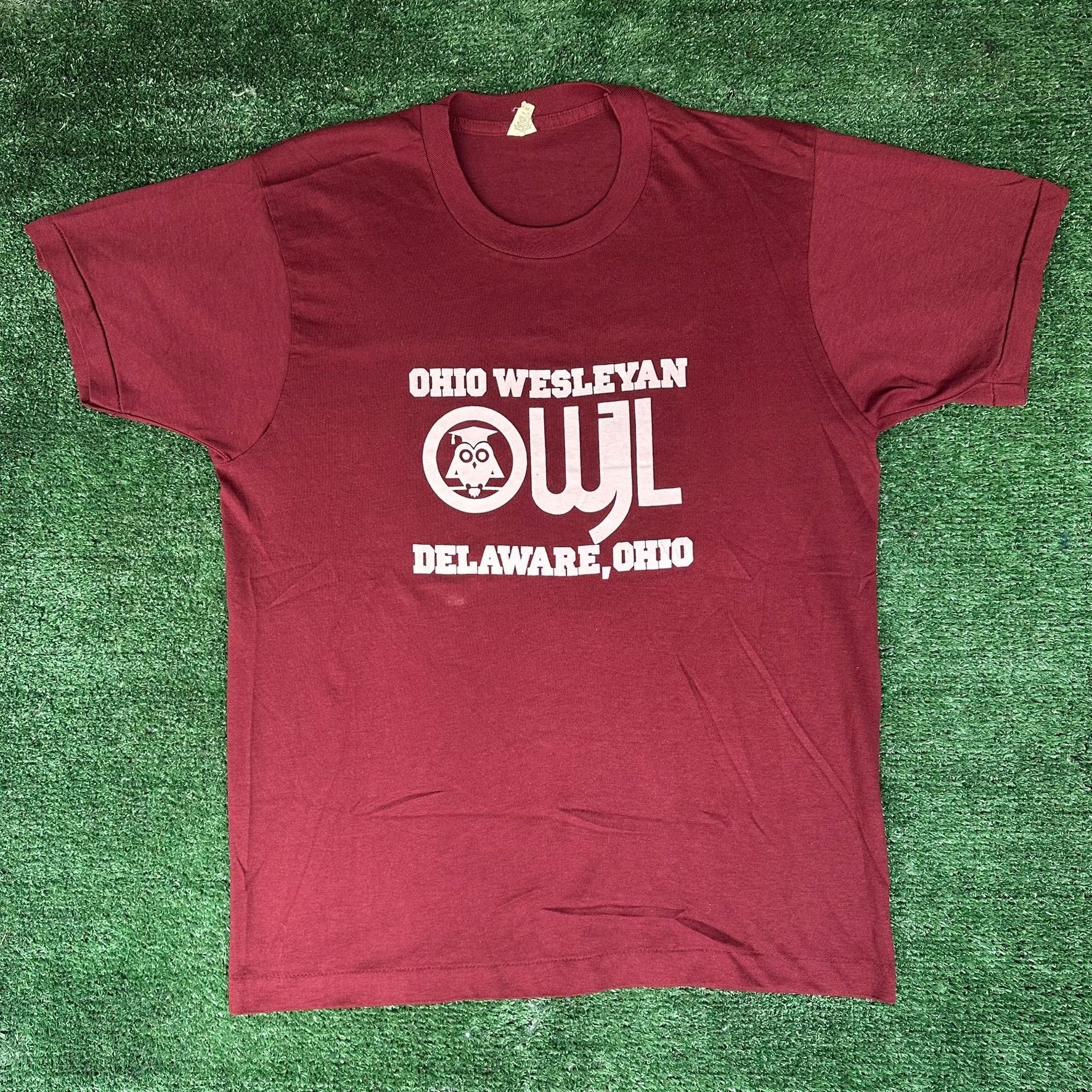 Vintage Vintage 80s OWU Ohio Wesleyan Owl T-Shirt Maroon Single Stit Size US M / EU 48-50 / 2 - 1 Thumbnail