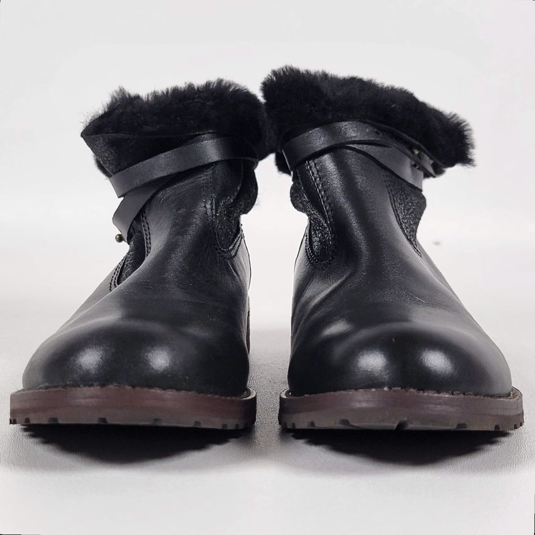 Vintage Matt Bernson Womens Boots Black Leather Shearling Trim Ankle Pull On 7.5 M Size US 8 / IT 38 - 3 Thumbnail