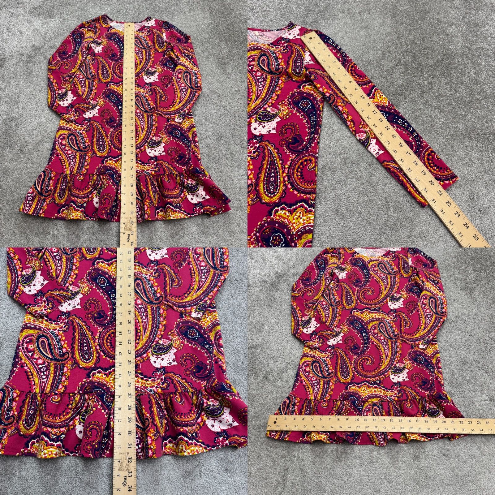 Lands' End Lands' End Paisley Ruffle Hem Shift Dress Womens XL Pink Long Sleeve Boho Casual Size XL / US 12-14 / IT 48-50 - 8 Thumbnail