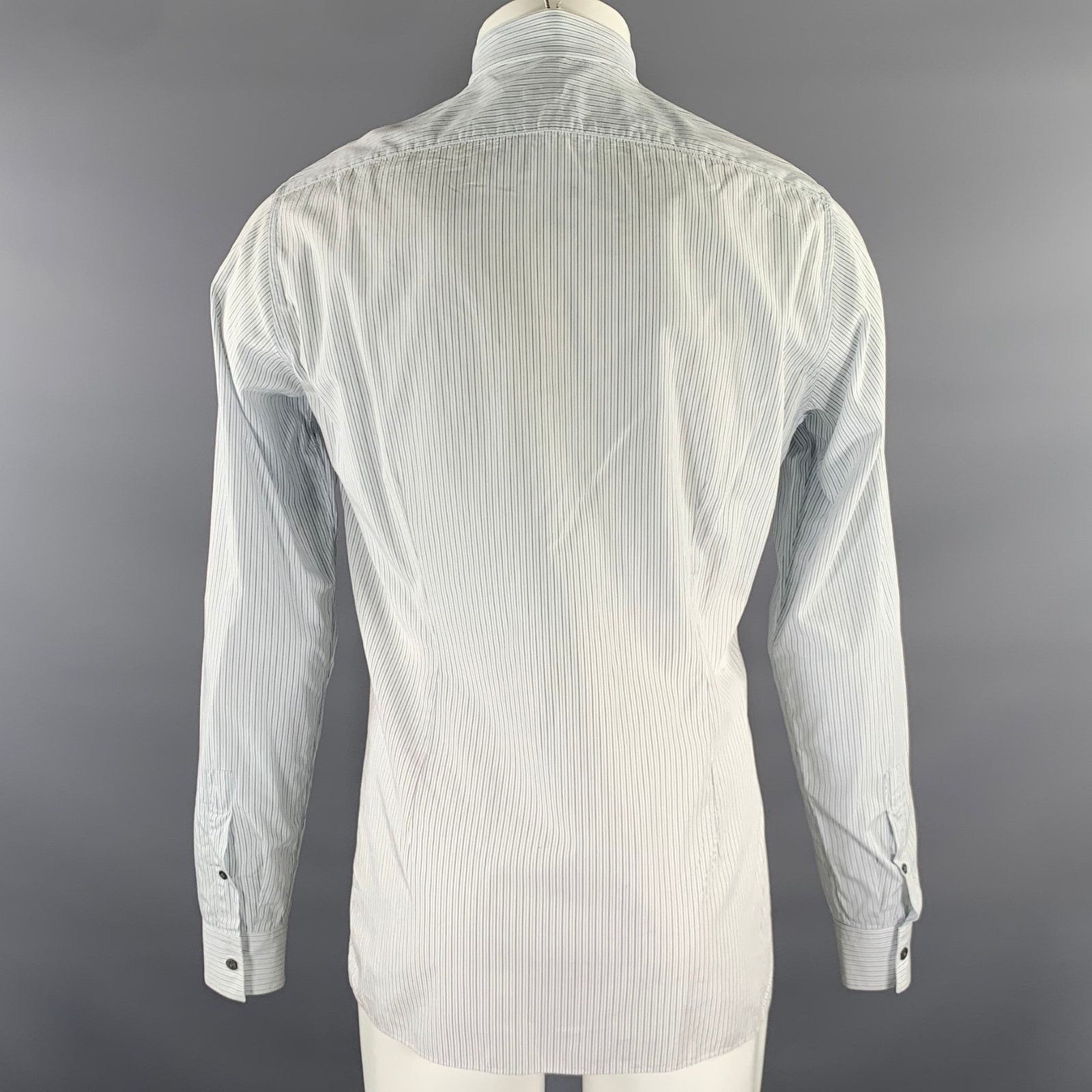 Lanvin LANVIN S Striped Cotton Spread Collar Shirt Light Blue Grey Size US S / EU 44-46 / 1 - 4 Thumbnail