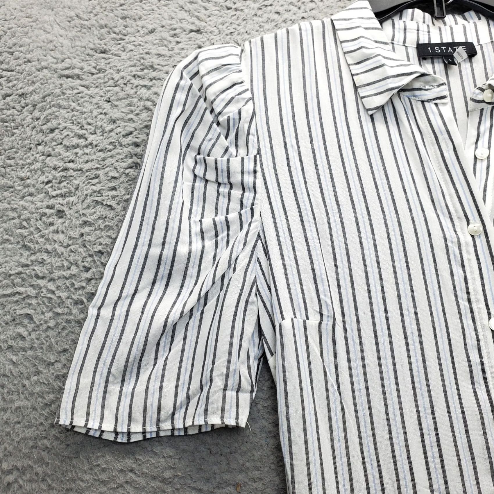 Vintage 1.STATE Shirt Dress Womens S Multi Striped Puff Sleeve Asymmetrical Hem Side Zip Size S / US 4 / IT 40 - 7 Thumbnail