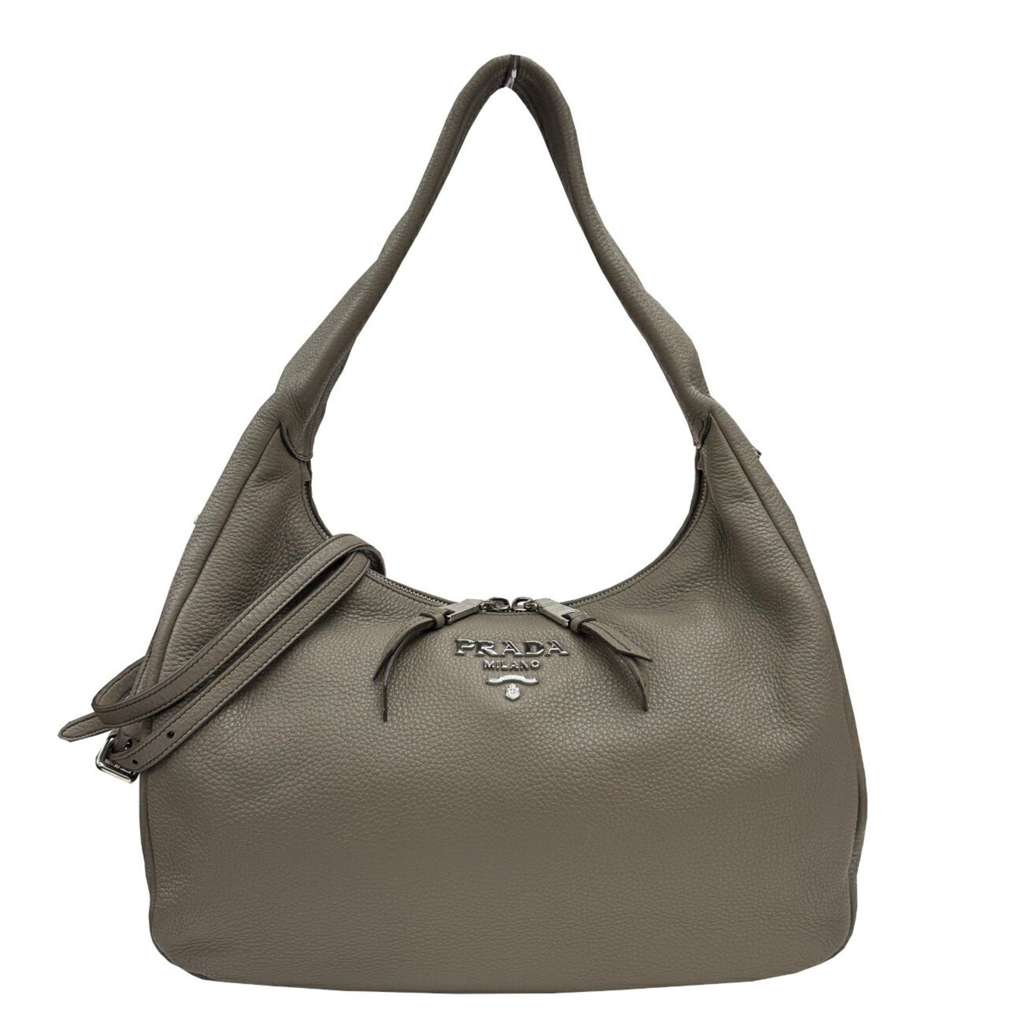 Prada Shoulder Bag 1BC134 Leather Grey Vitello Phoenix Women's
